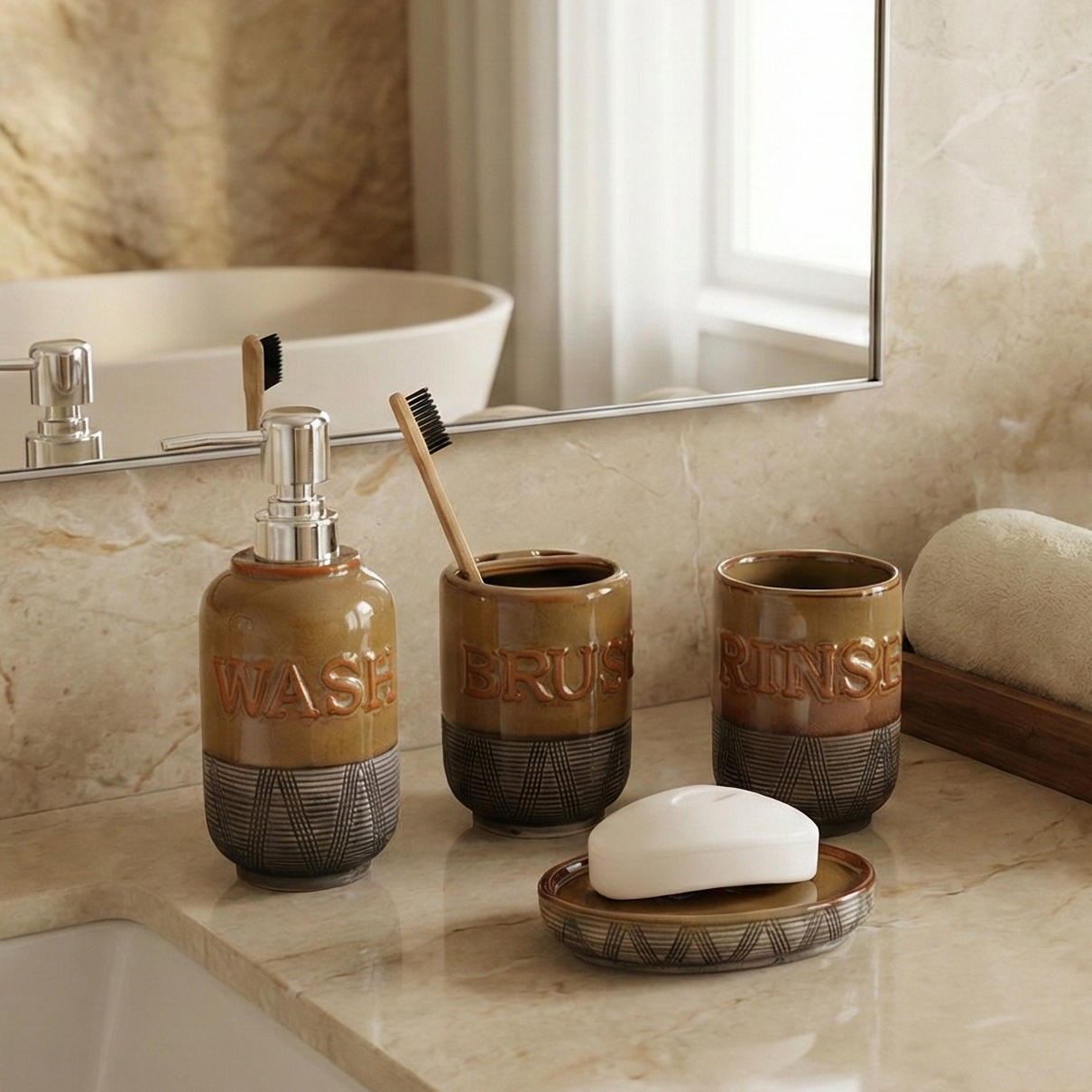 Copper/Grey 4 Piece Bath Set