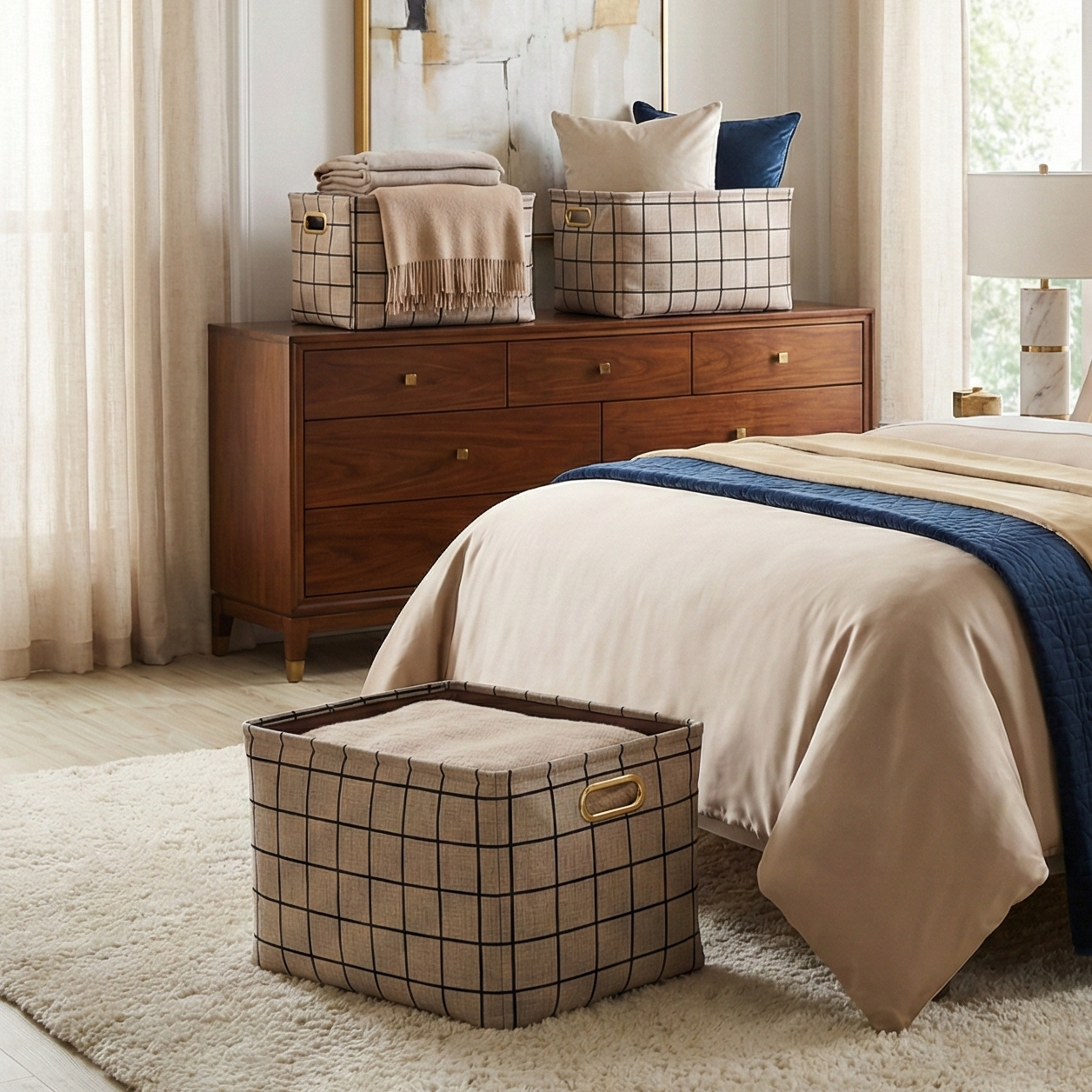 Verona Checks Storage Bins (Set of 3)