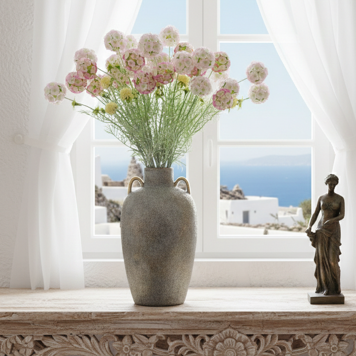 Faux Blush Pink Scabiosa Stellata Stem (Single)