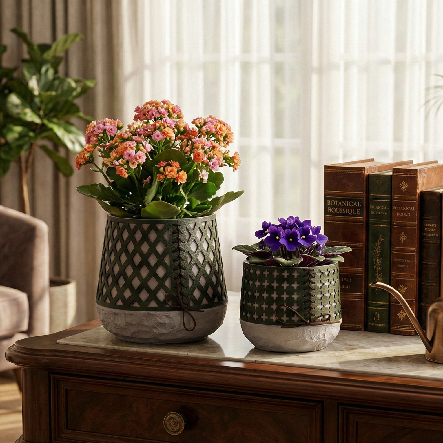 Green Leather Cutwork Planter (Single)