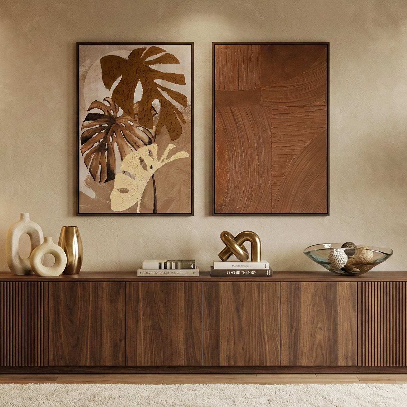 Monstera & Abstract Framed Canvas Art (Set of 2)