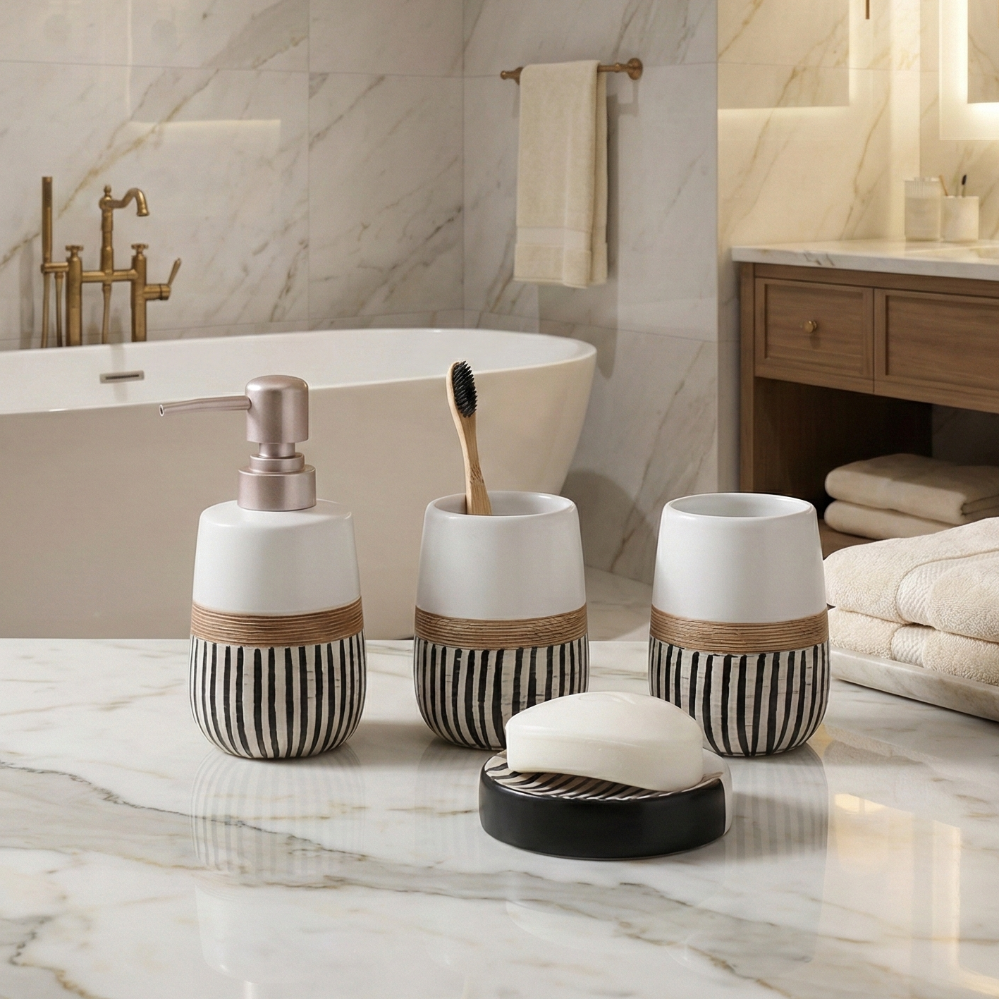 Striped Earthy 4 Piece Bath Set