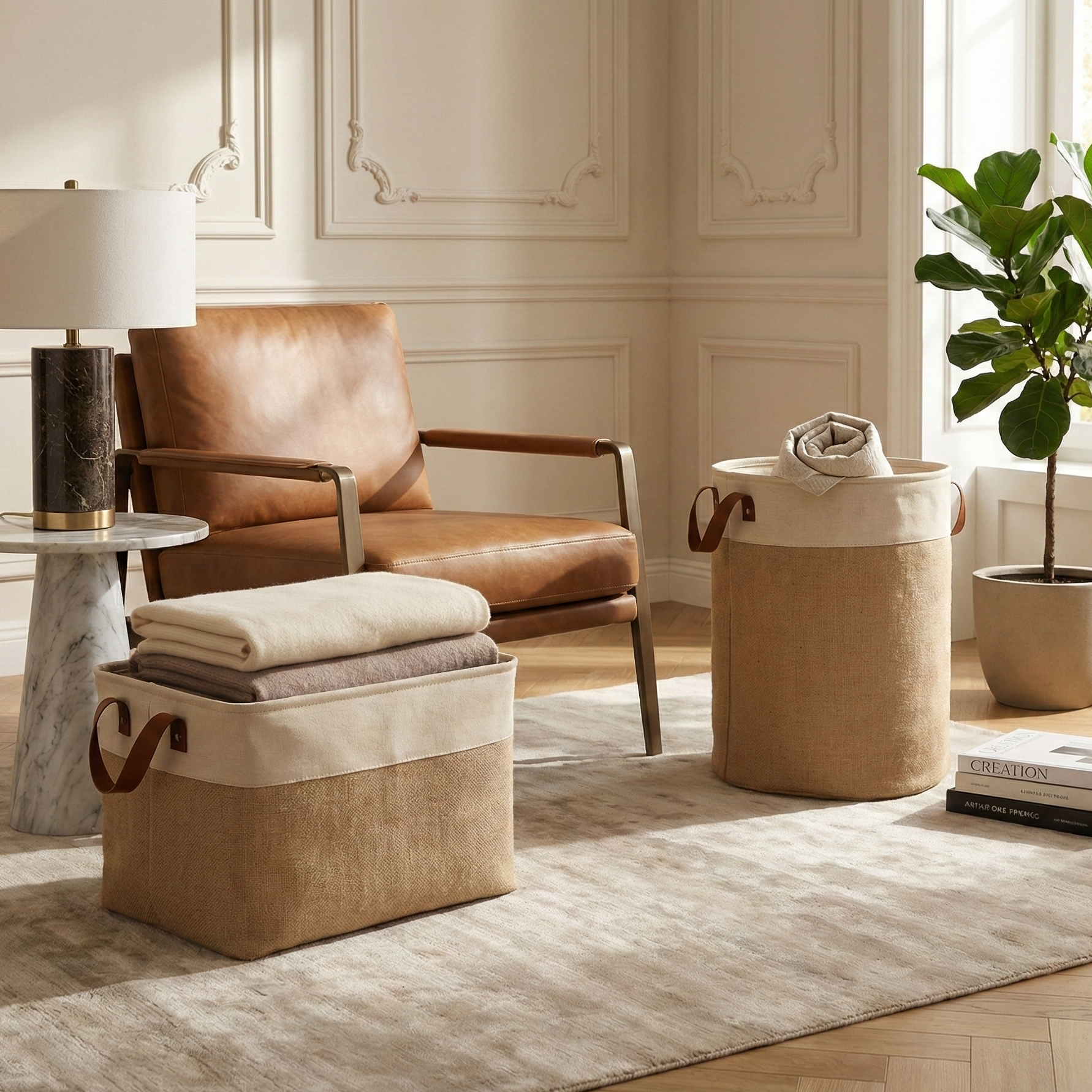 Jute & Hide Storage Tote