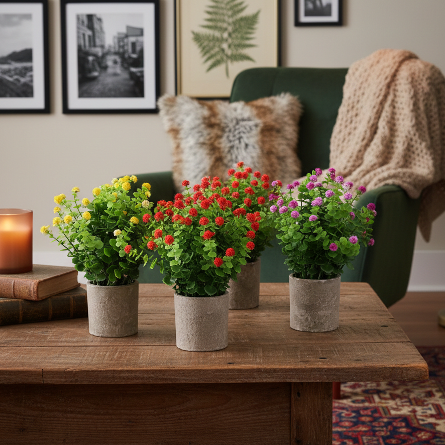 Faux Eucalyptus Bonsai with Flowers (Single)