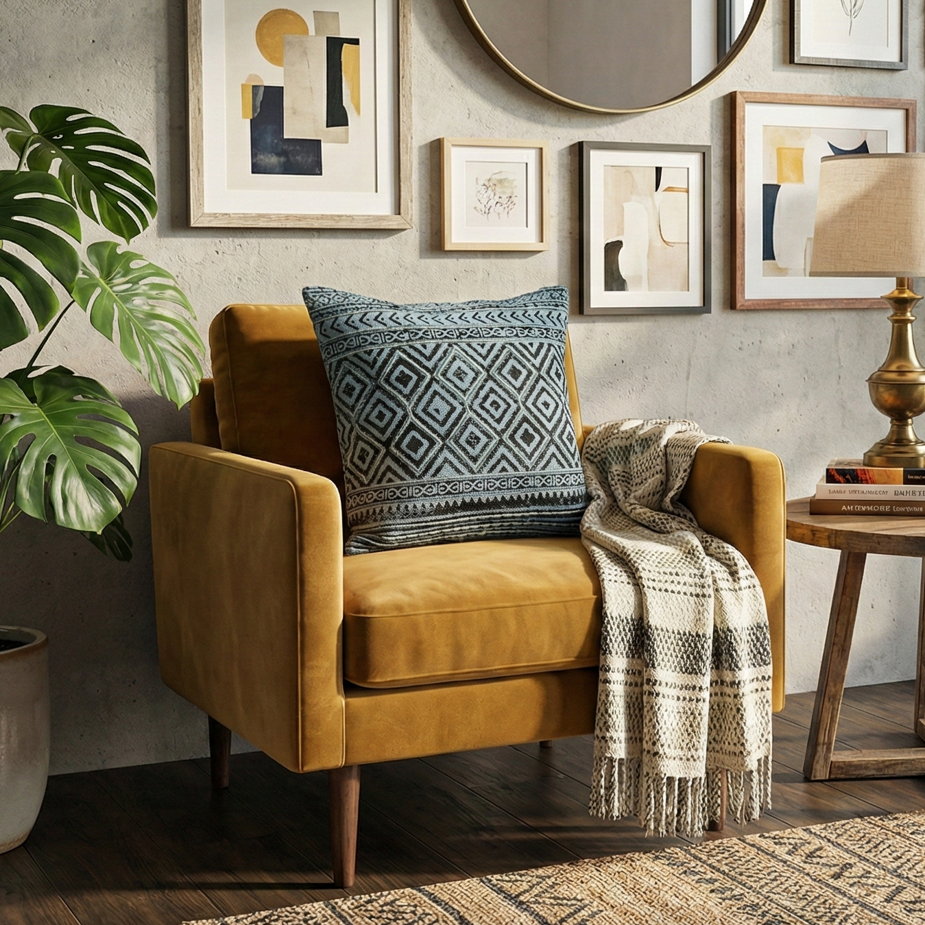 Embroidered Contemporary Cushion Cover (Blue Diamond)