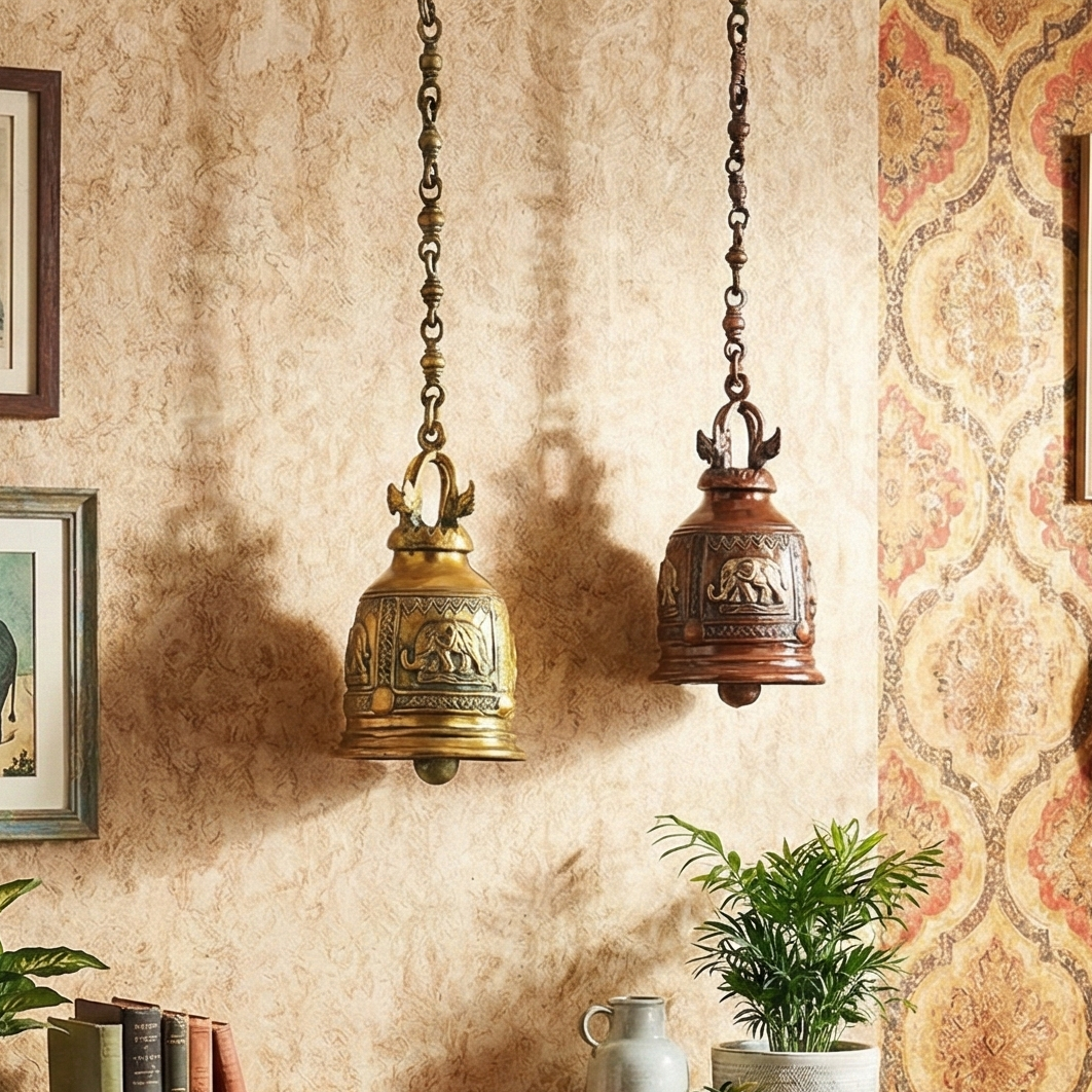 Elephant Brass Hanging Bell (Single)
