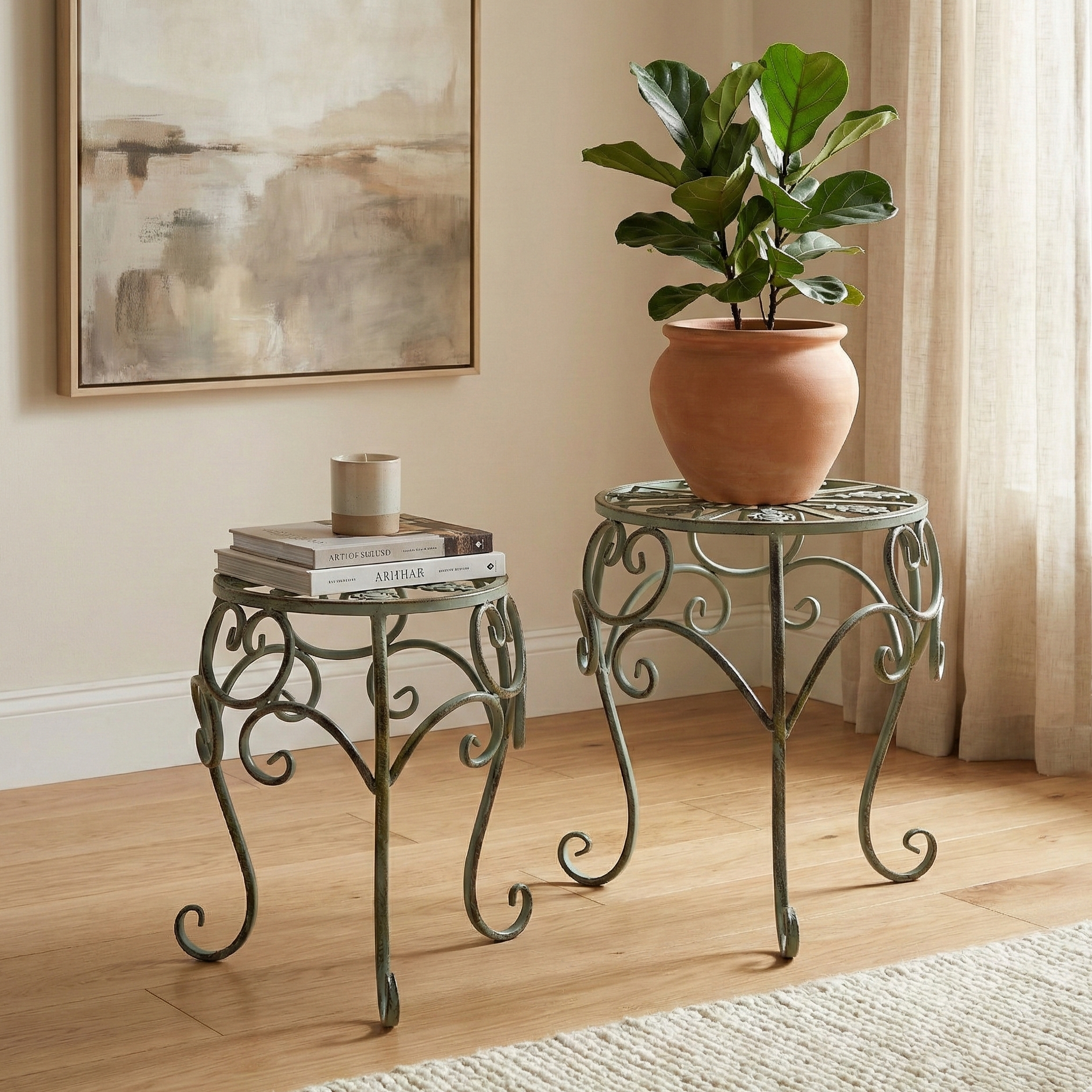 Olive Garden Round Decorative Short Tables (Set of 2)