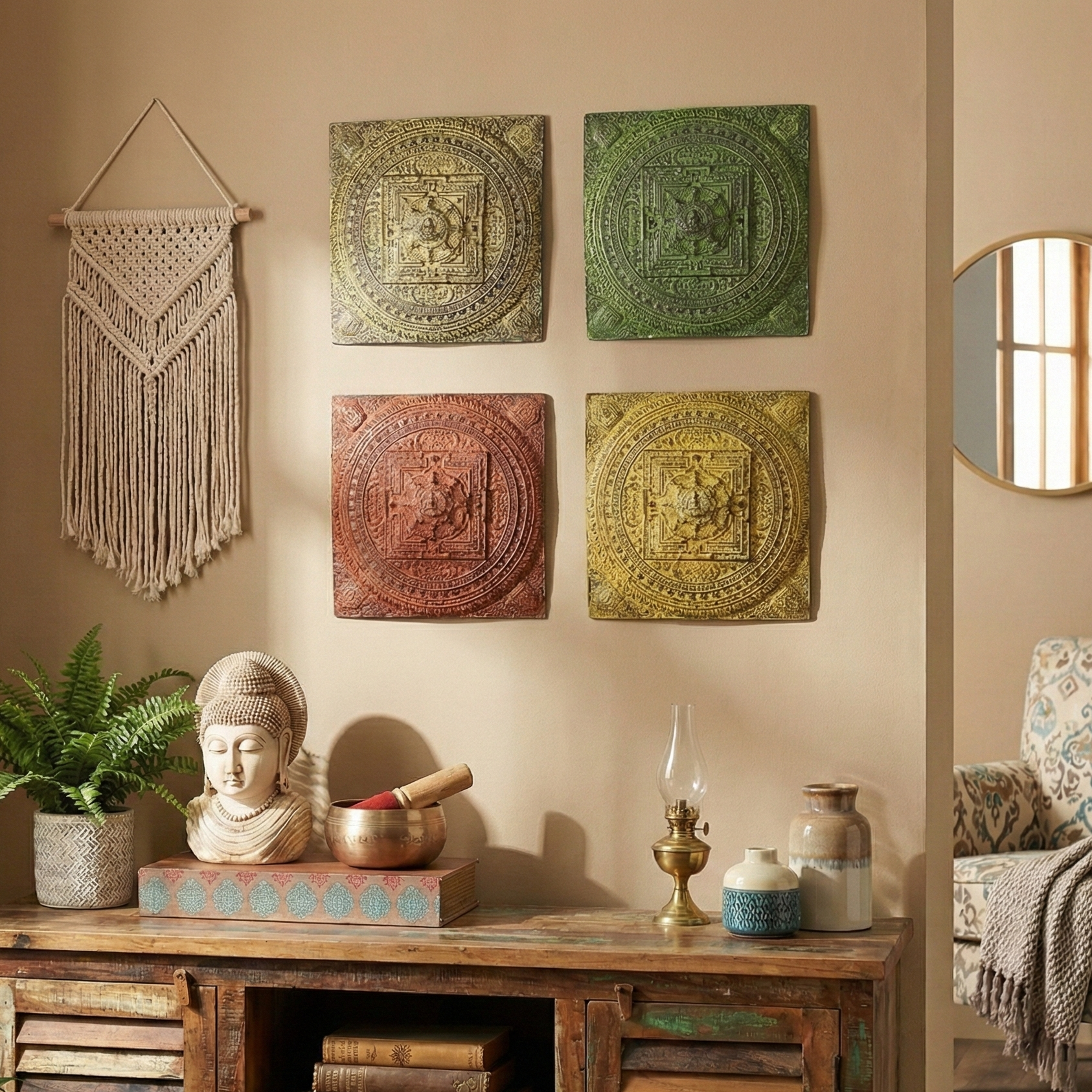 Handcarved Metal Mandala Wall Art (Single)