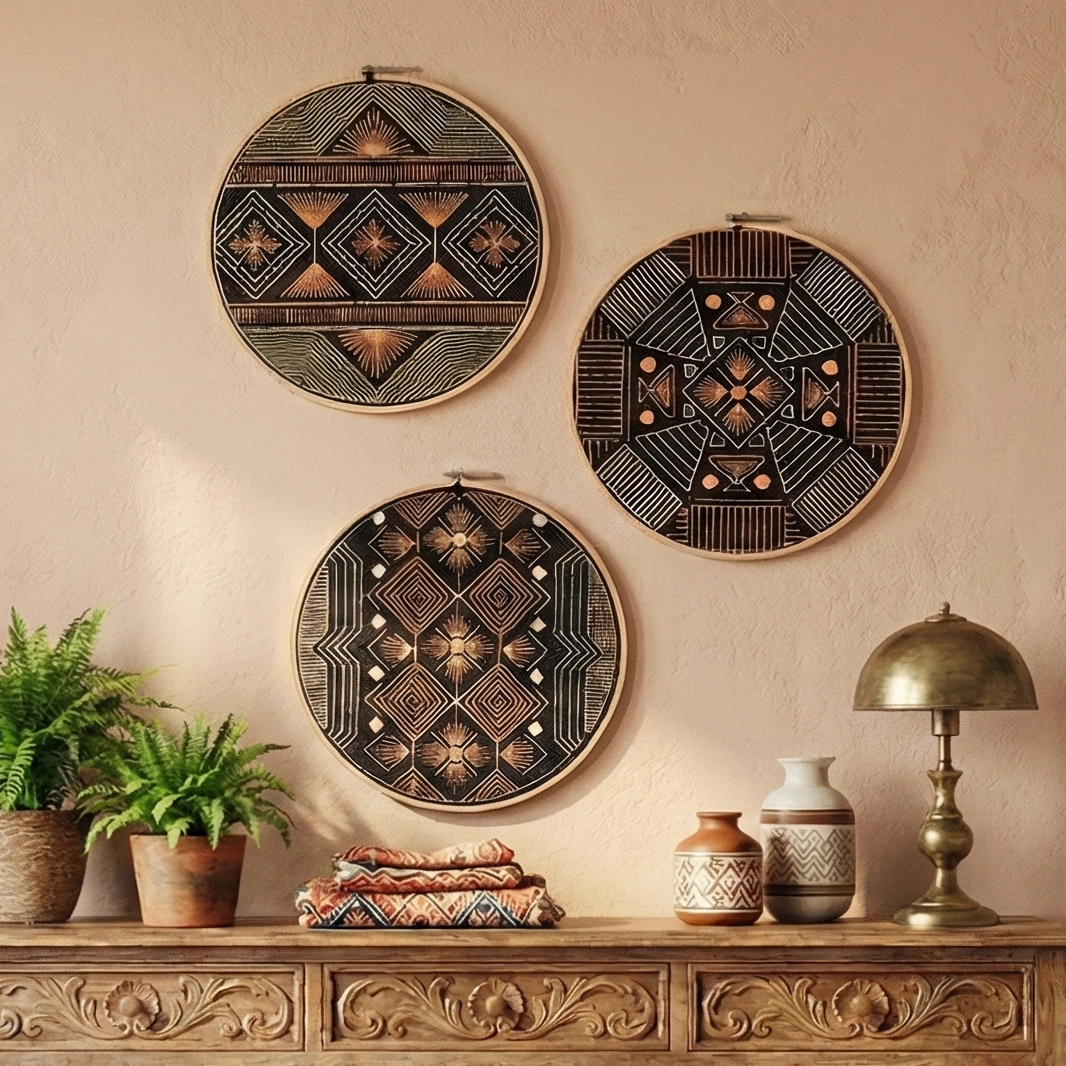 Black Embroidered Hoops (Single)