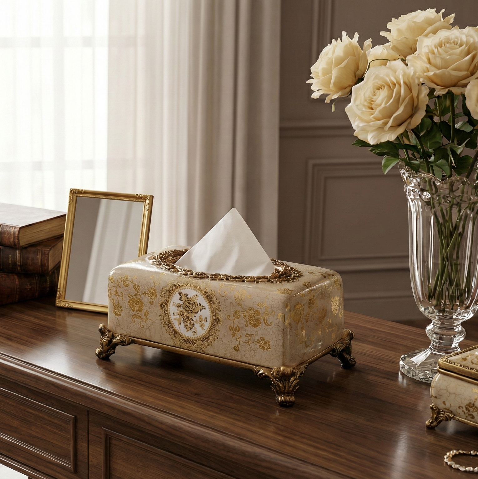 Cream & Gold Ornate Tissue Holder
