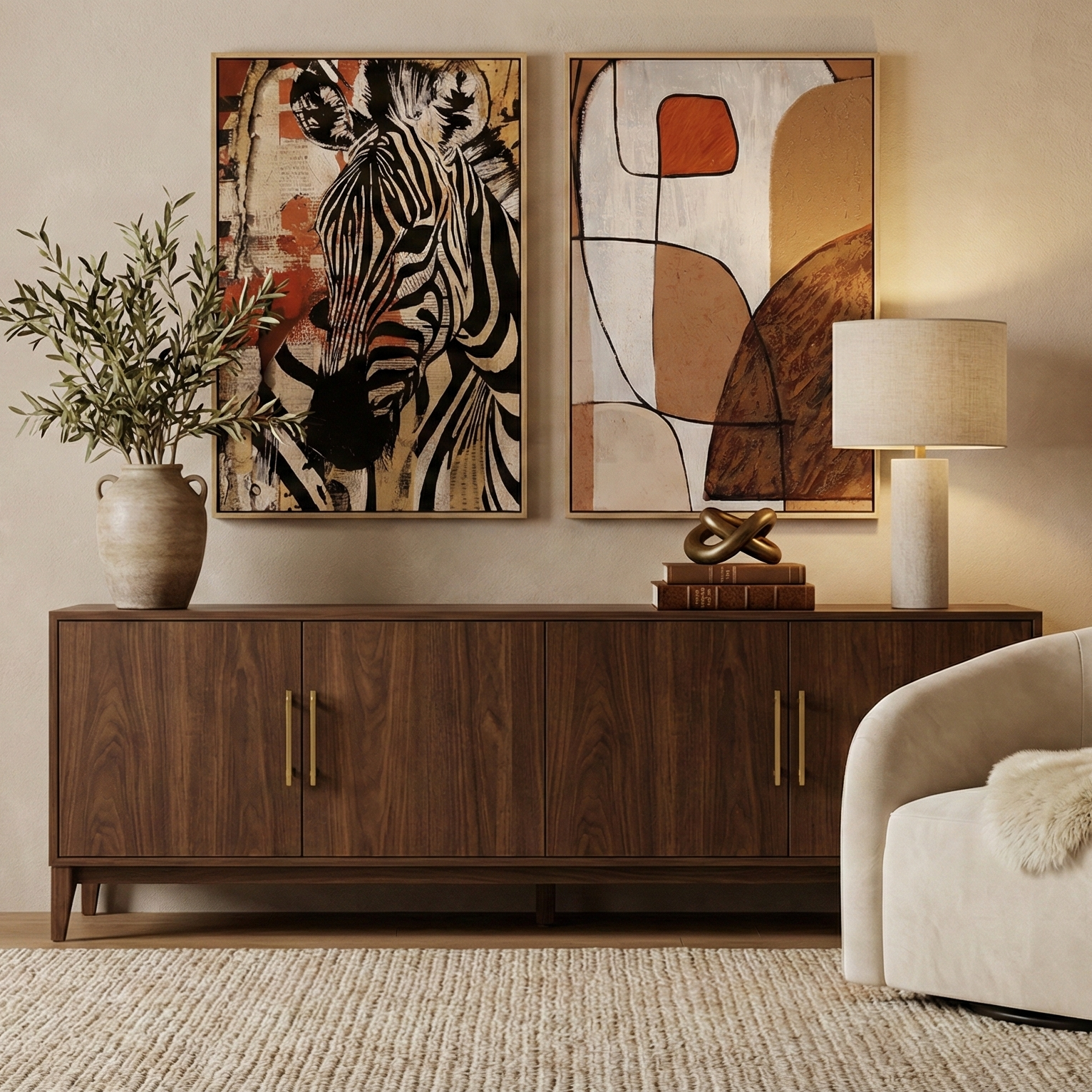 Zebra & Abstract Framed Canvas Art (Set of 2)