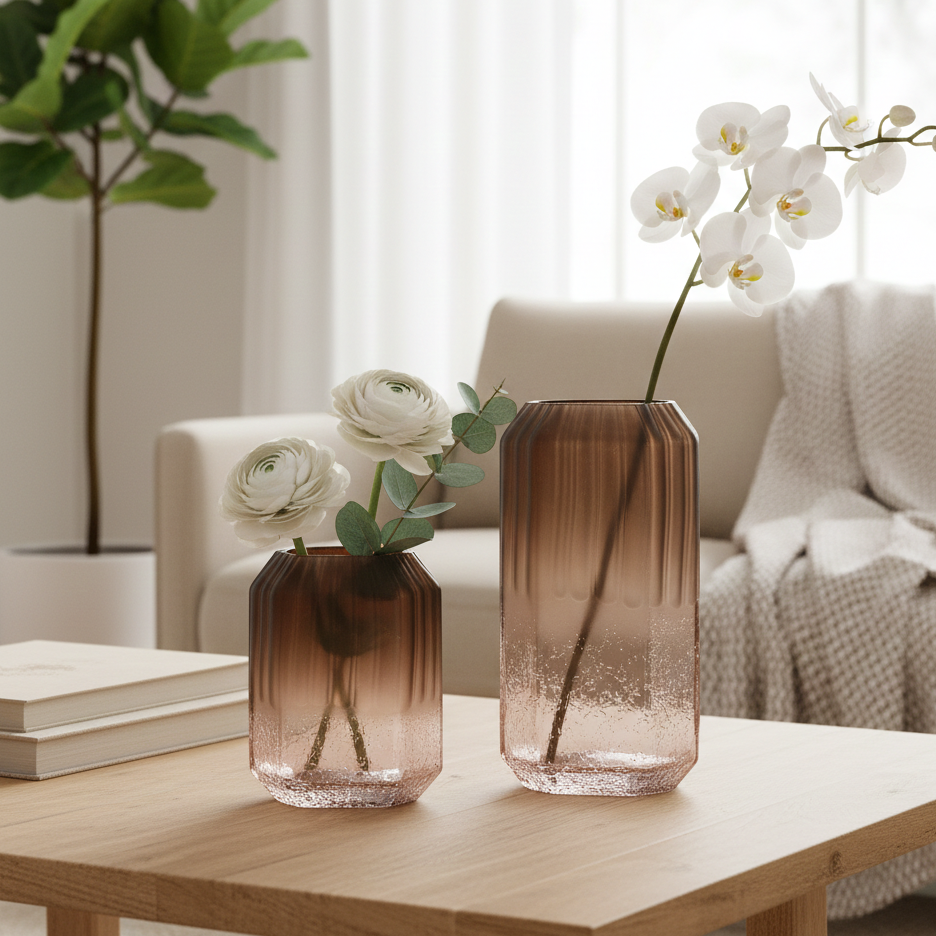 Rectangular Ombre Textured Glass Vase (Single)