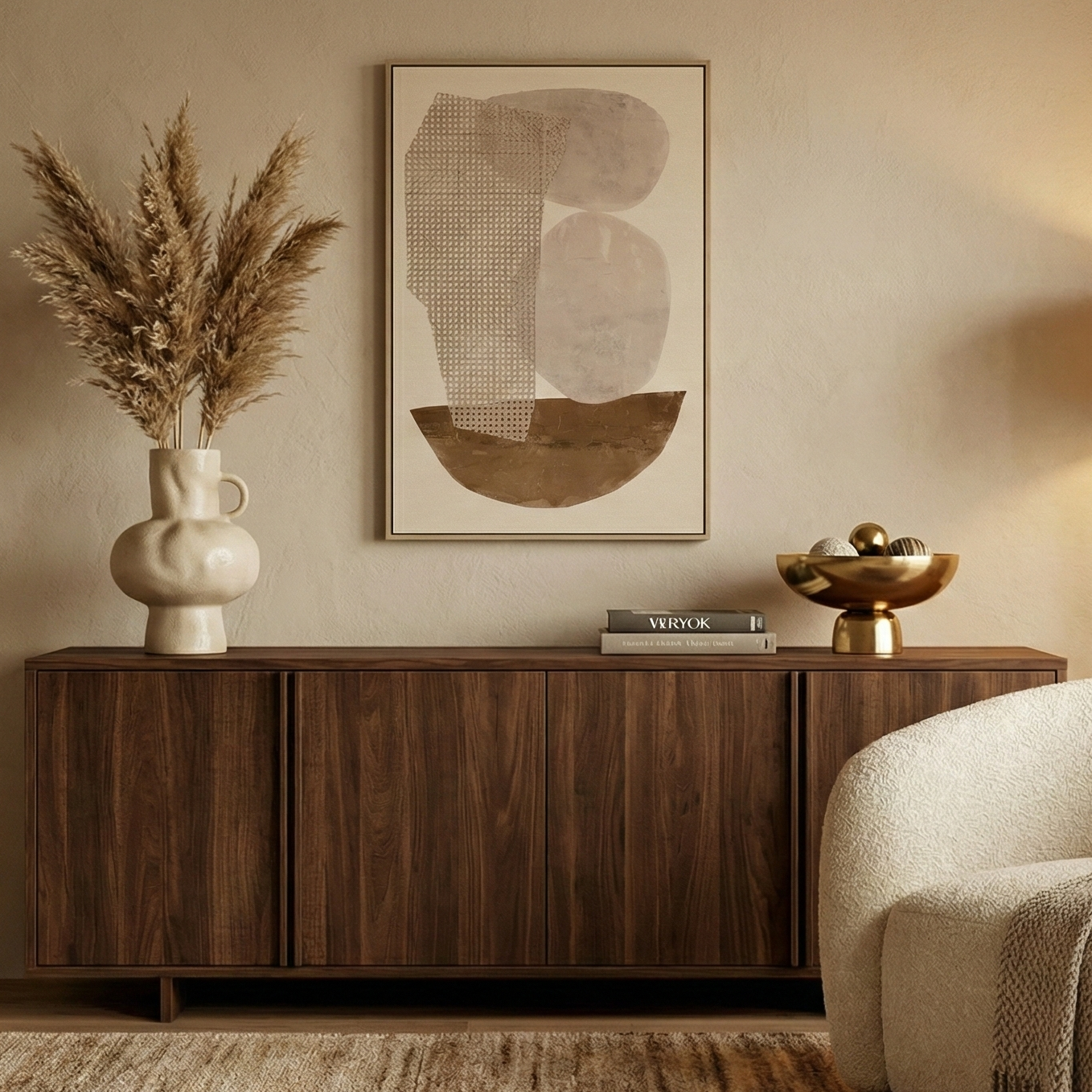 Hand-Painted Rattan Finish Canvas Wall Art