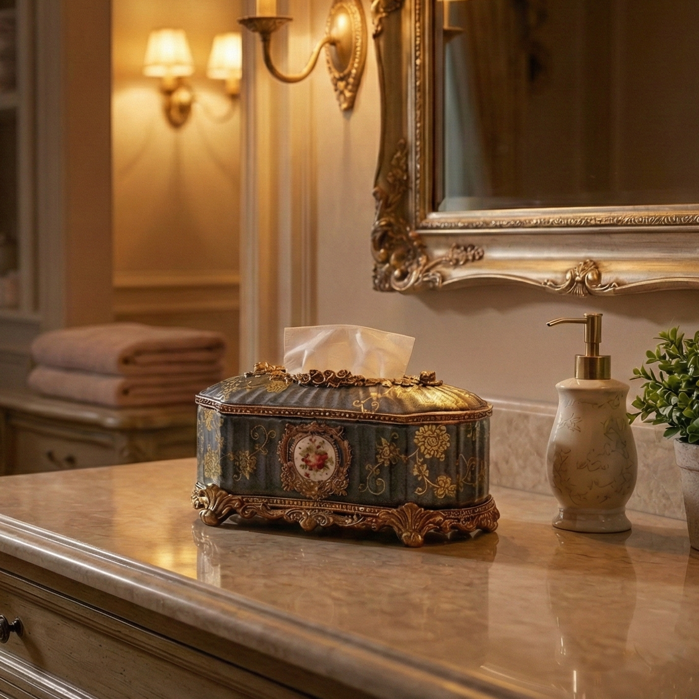Regalia Gold and Navy Tissue Holder