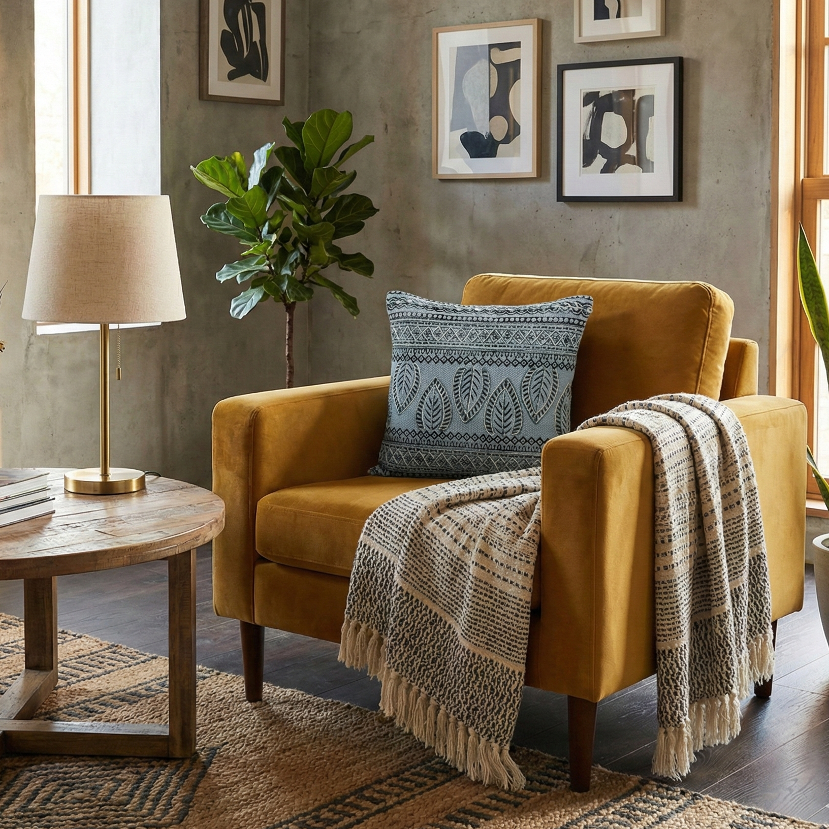 Embroidered Contemporary Cushion Cover (Blue Leaf)