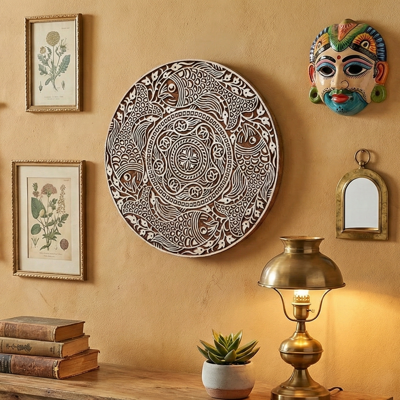 Fish Motif - Handcarved Wood Wall Hanging
