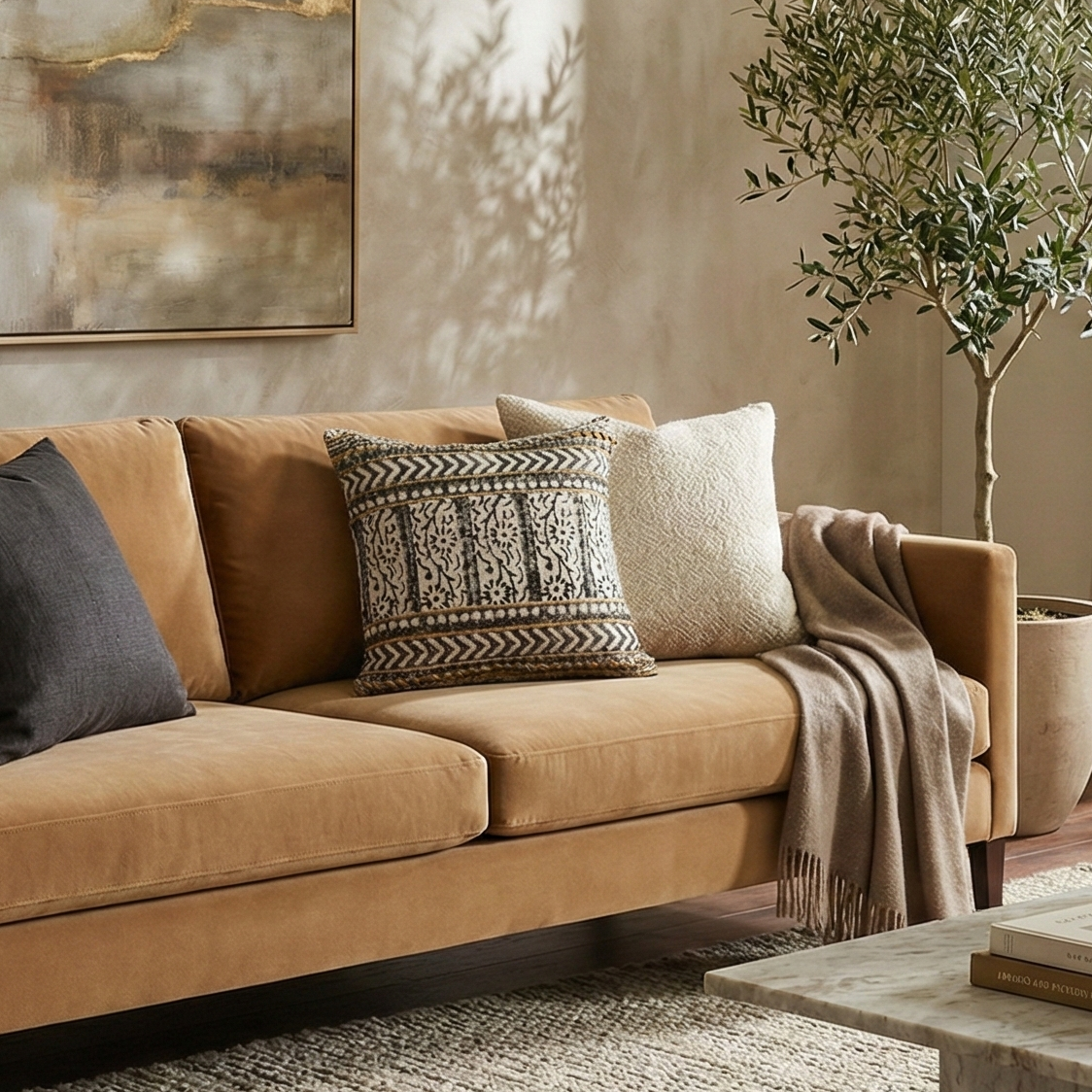 Embroidered Contemporary Cushion Cover (Black-Beige Arrow)