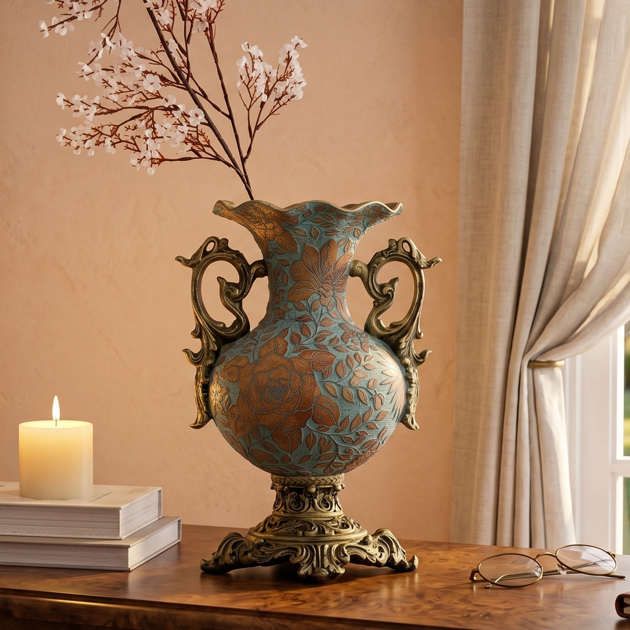 Tuscan Blue Vase With Handles