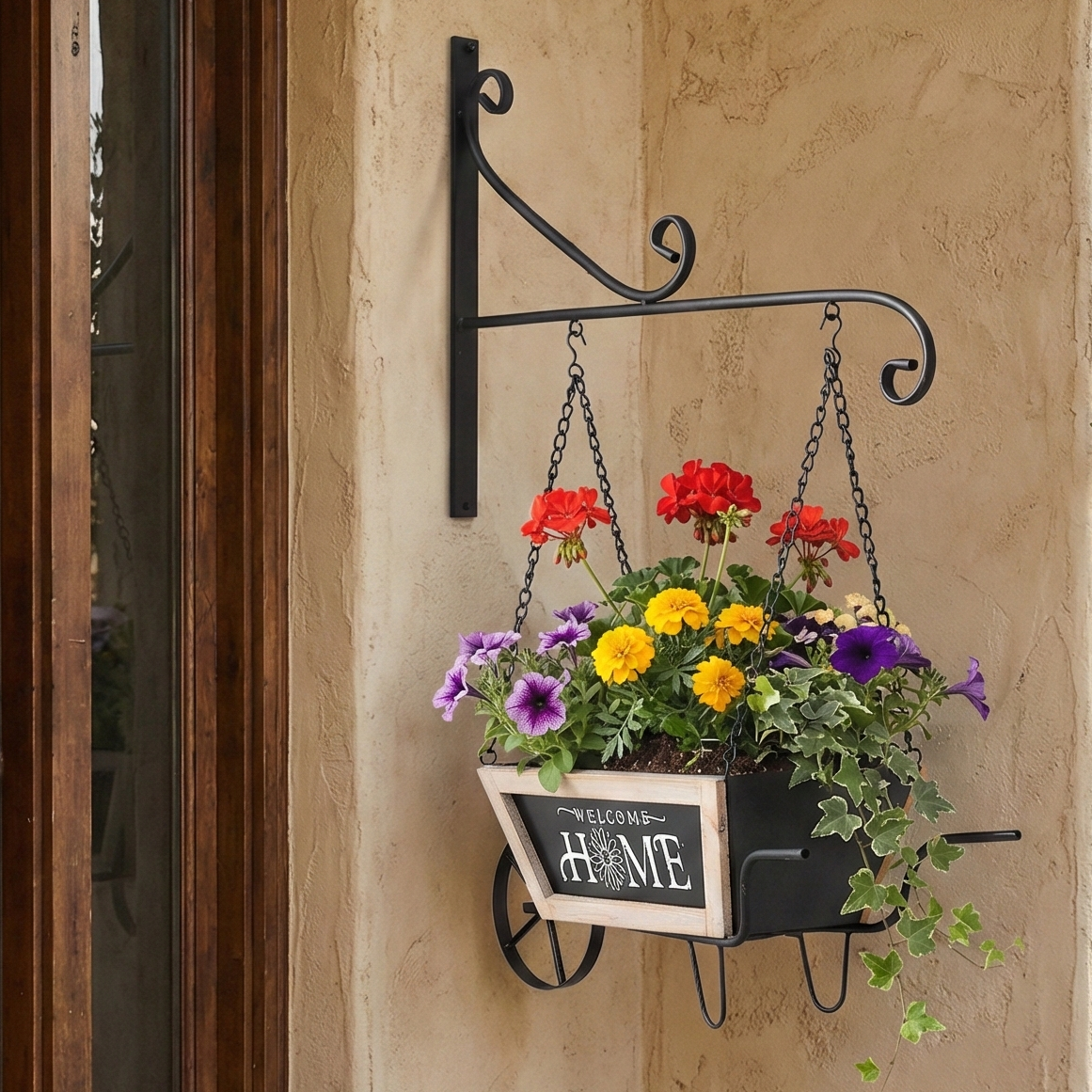 Wall Hanging Wheel Barrow Planter (Black)