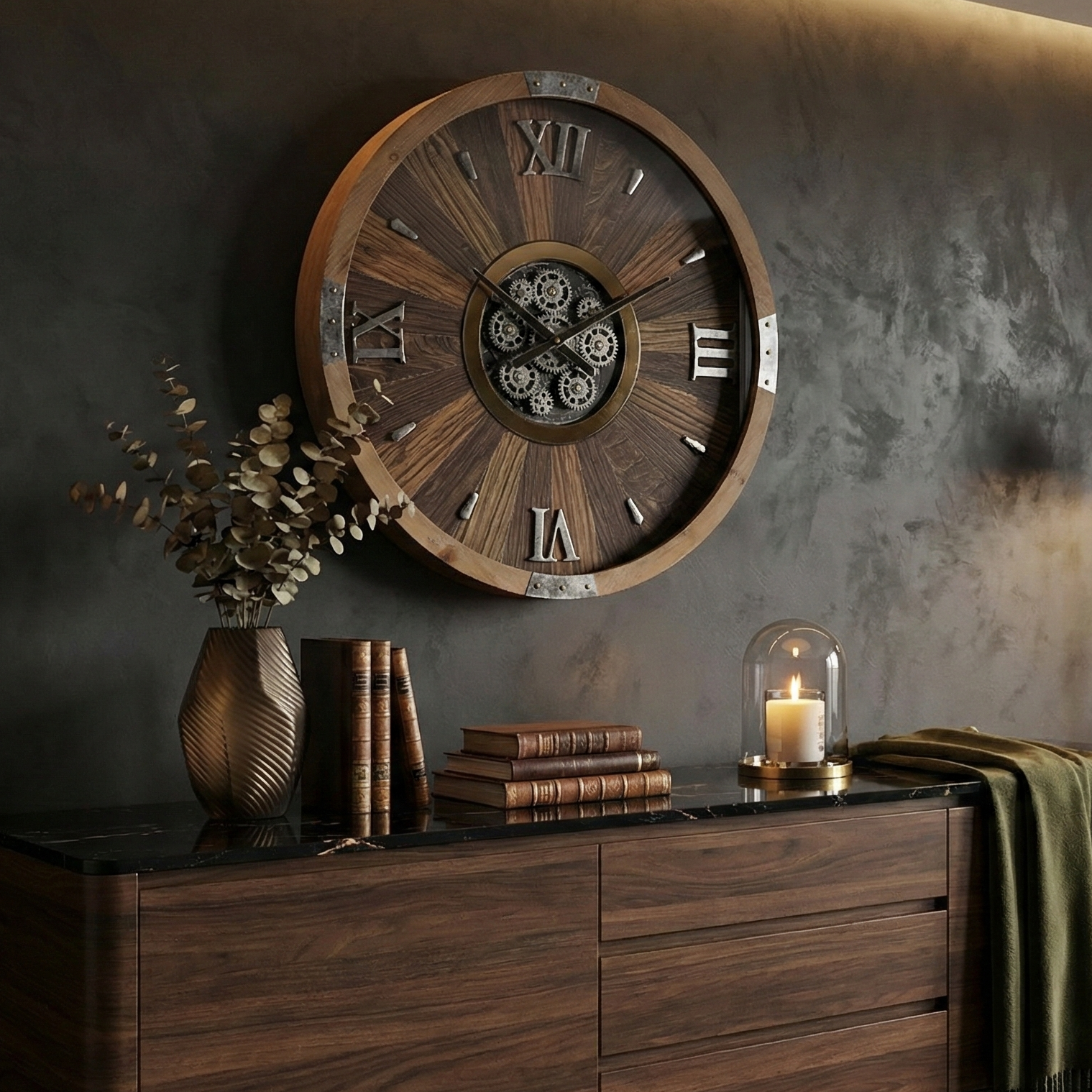 Wooden Industrial Wall Clock