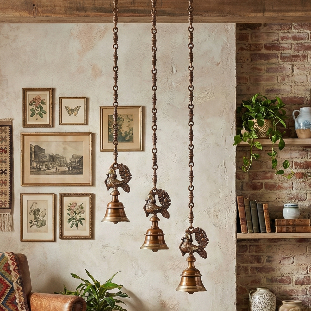 Peacock Brass Hanging Bell (Single)