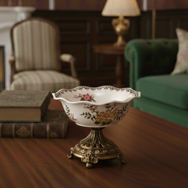 Yellow Round Ceramic Bowl With Gold Base