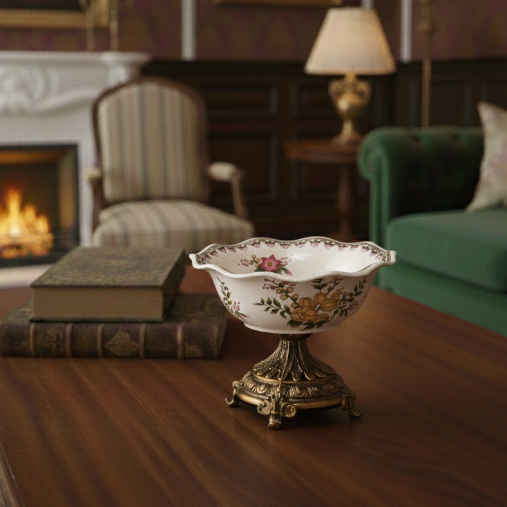 Yellow Round Ceramic Bowl With Gold Base