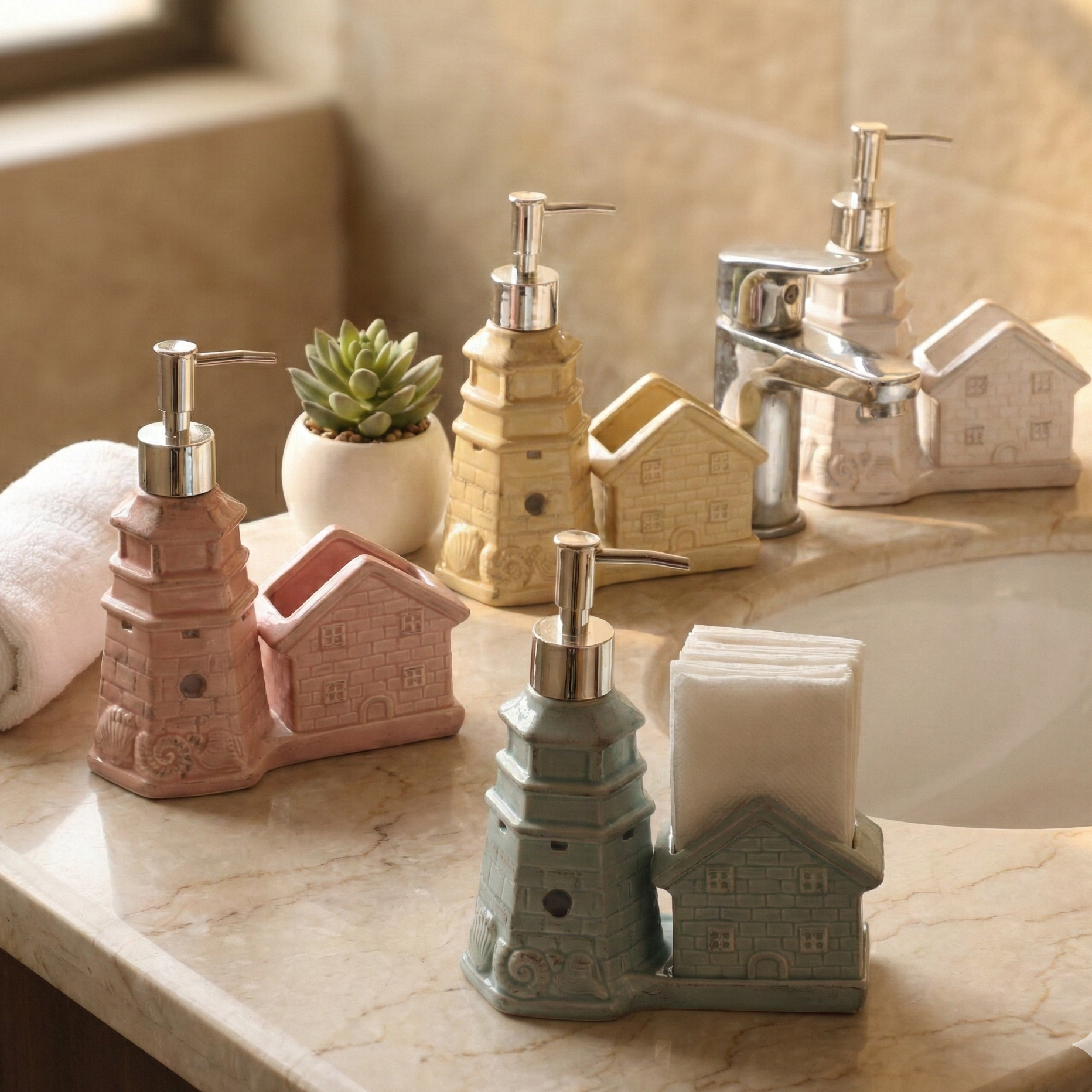 Lighthouse and Cottage Soap Dispenser (Single)