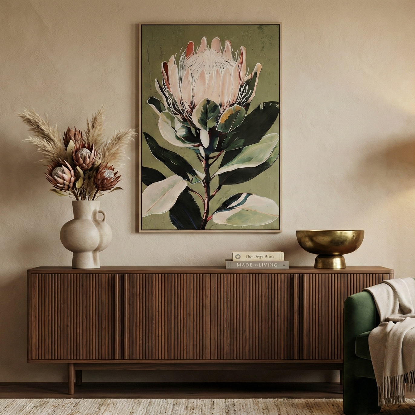 Protea Bloom Oil Hand-Painted Canvas Art
