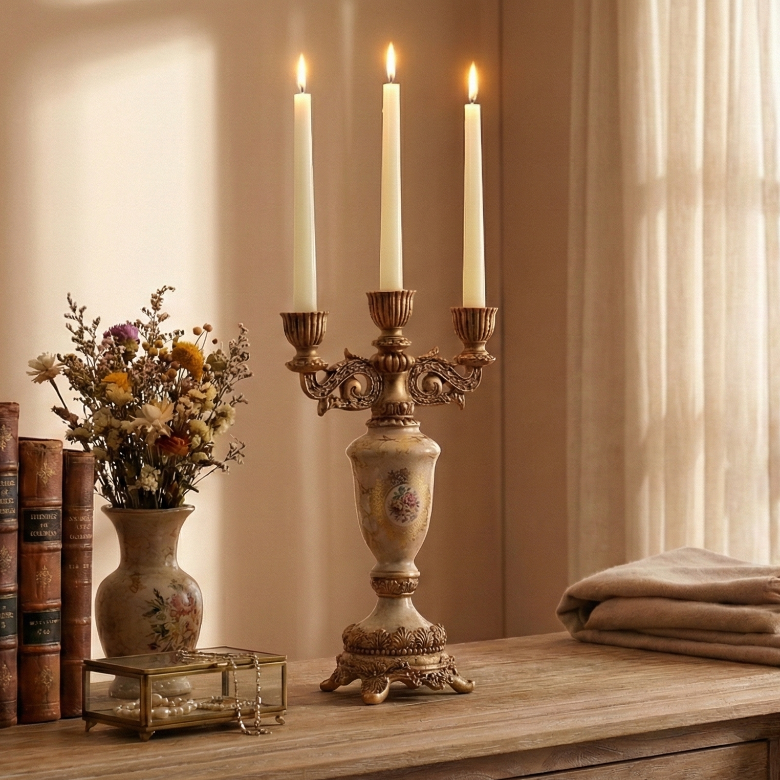 Regalia Gold and Cream Candle Stand