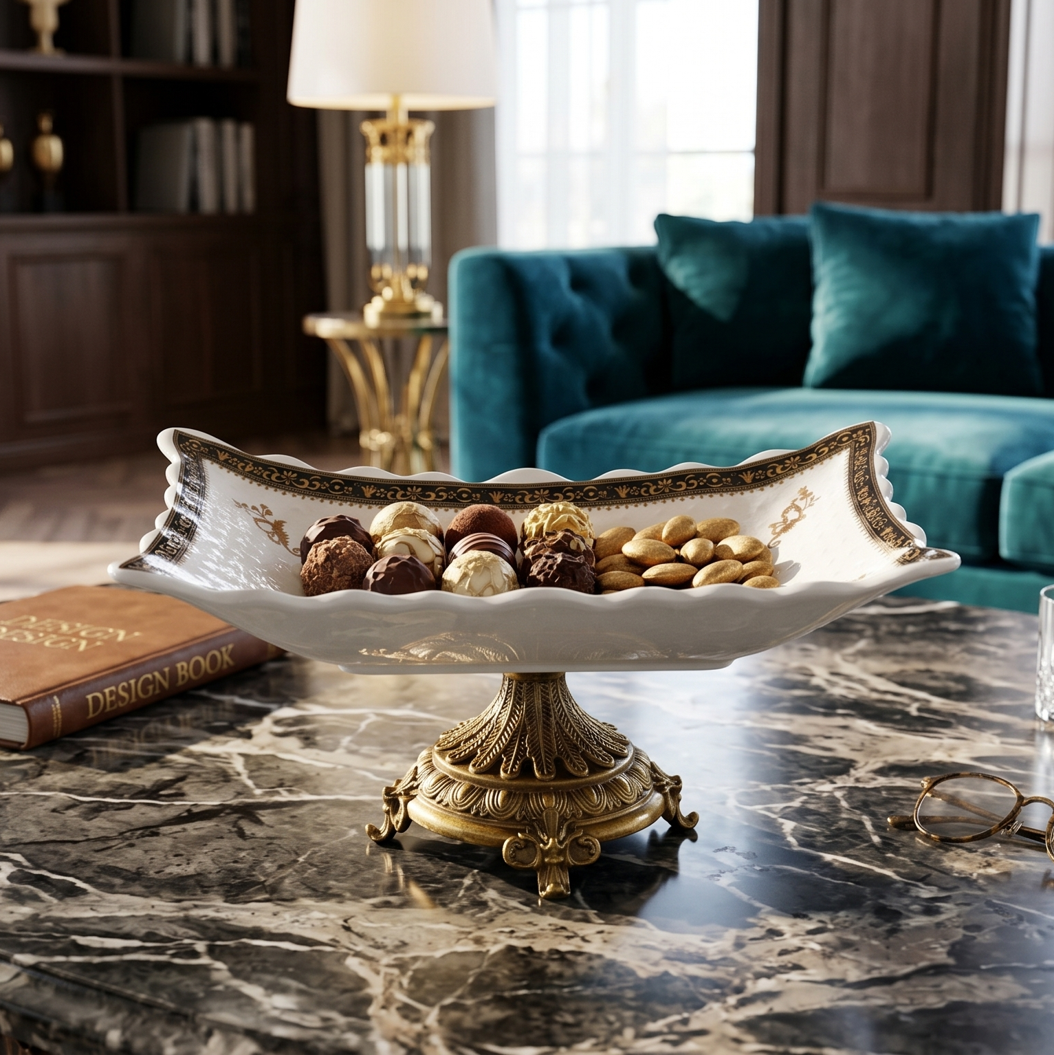 Grandiose Rectangle Platter With Gold Base