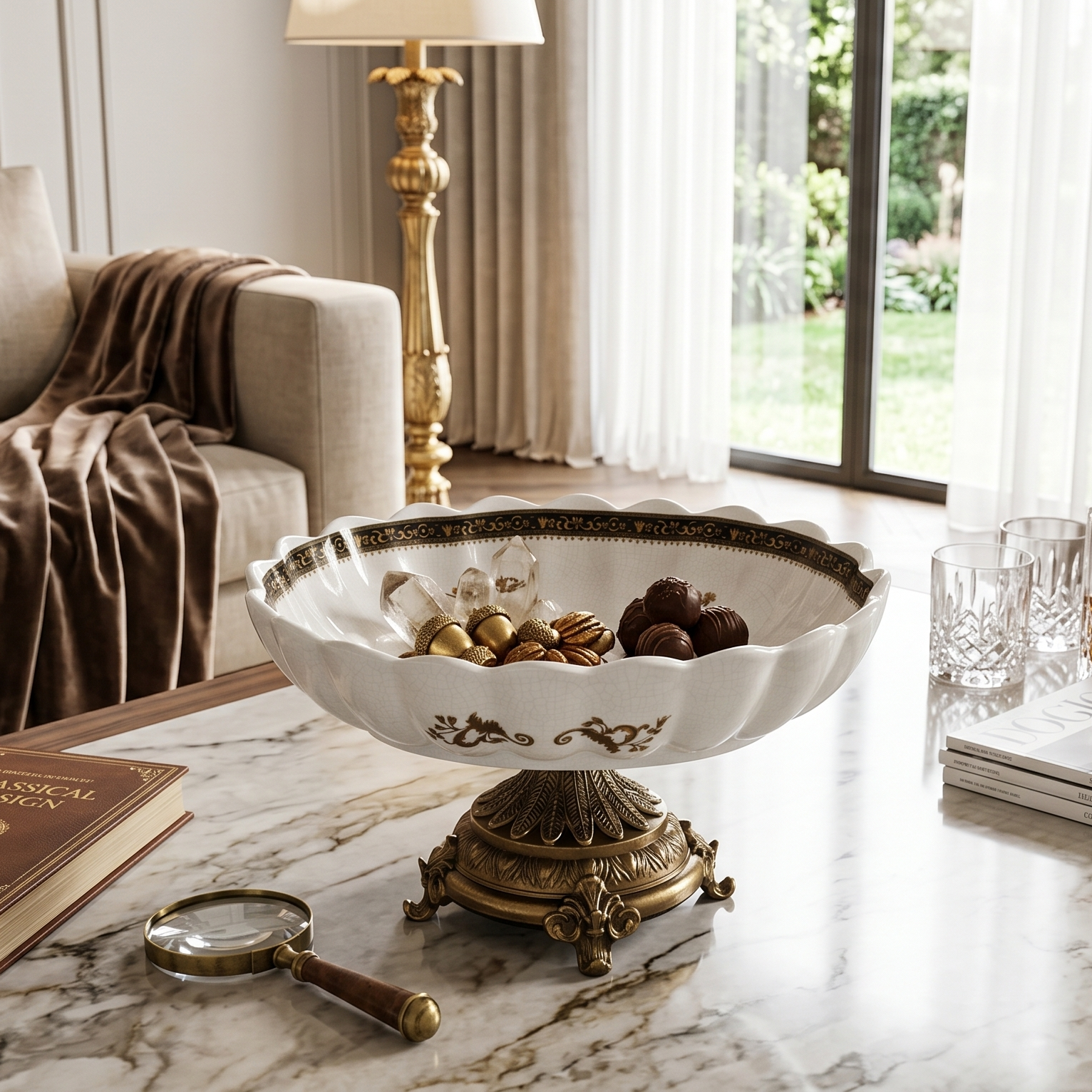 Grandiose Round Bowl With Gold Base (Large)