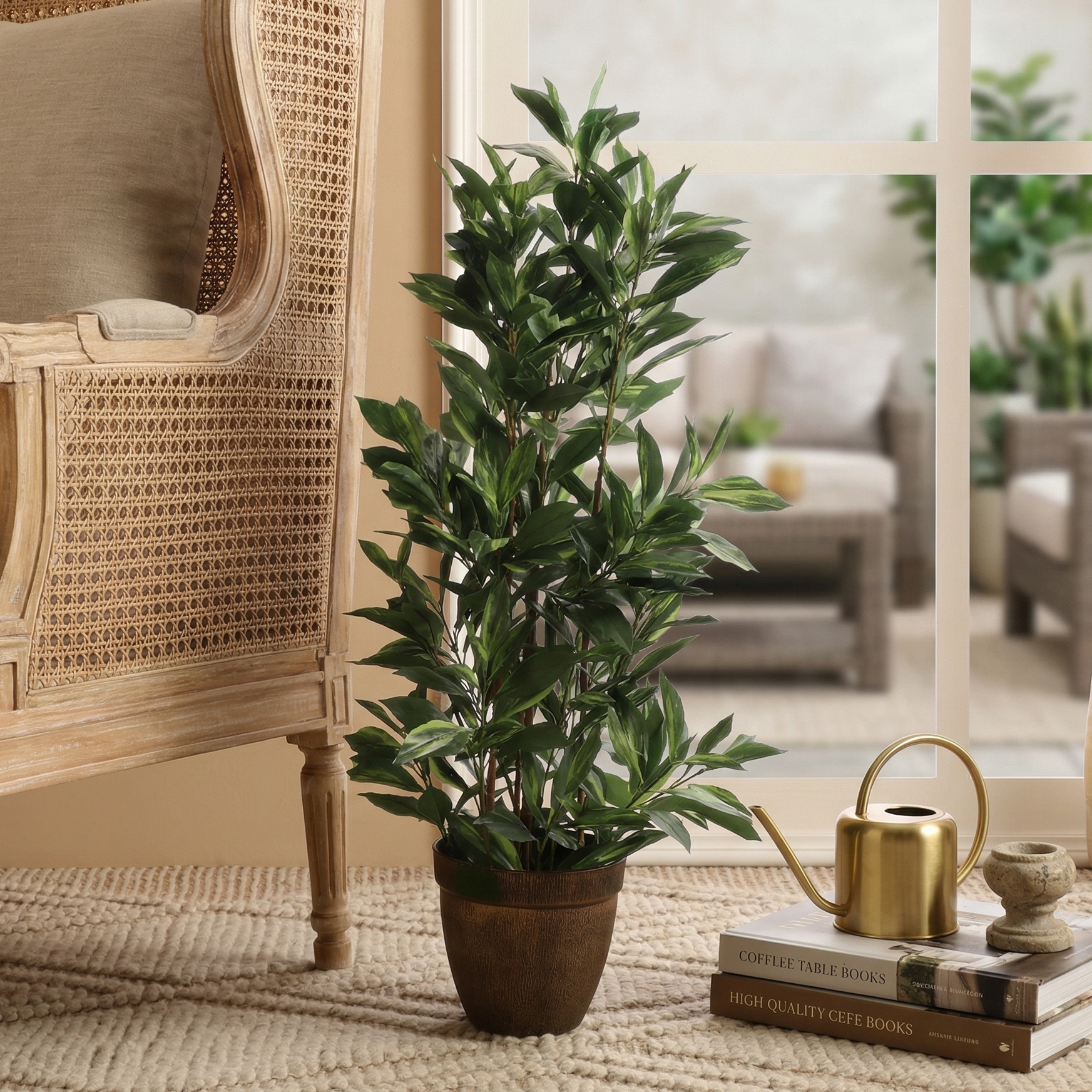 Green Dracaena Faux Plant with Pot (Medium)