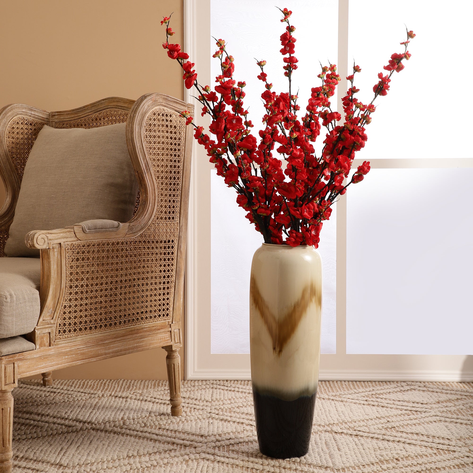 Red Cherry Blossom Faux Flower Stick (Single)