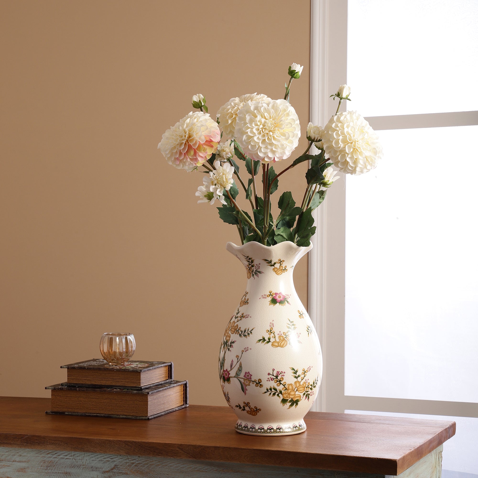 White Dahlia Faux Flower Stick (Single)