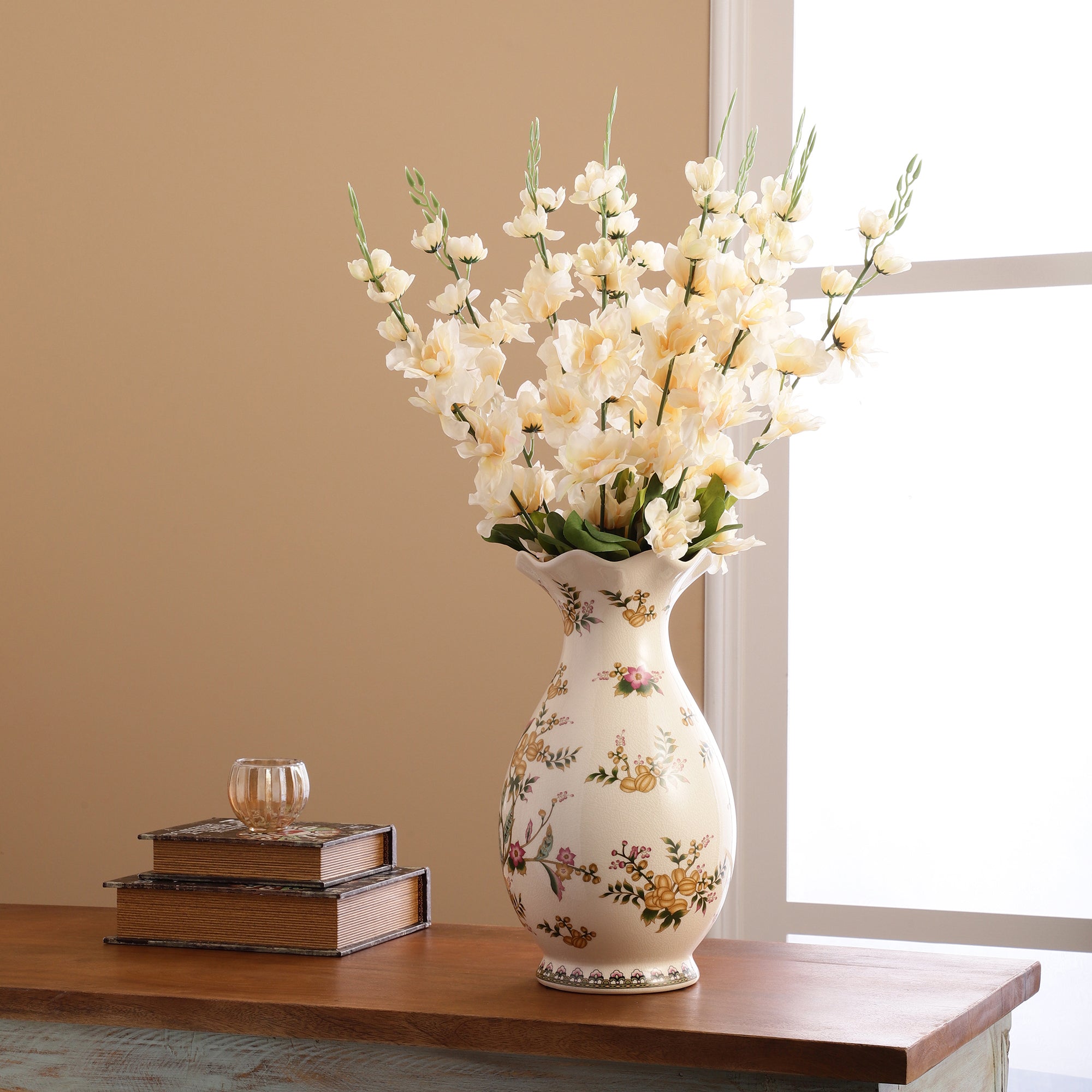 White Gladiolus Faux Flower Stick (Single)