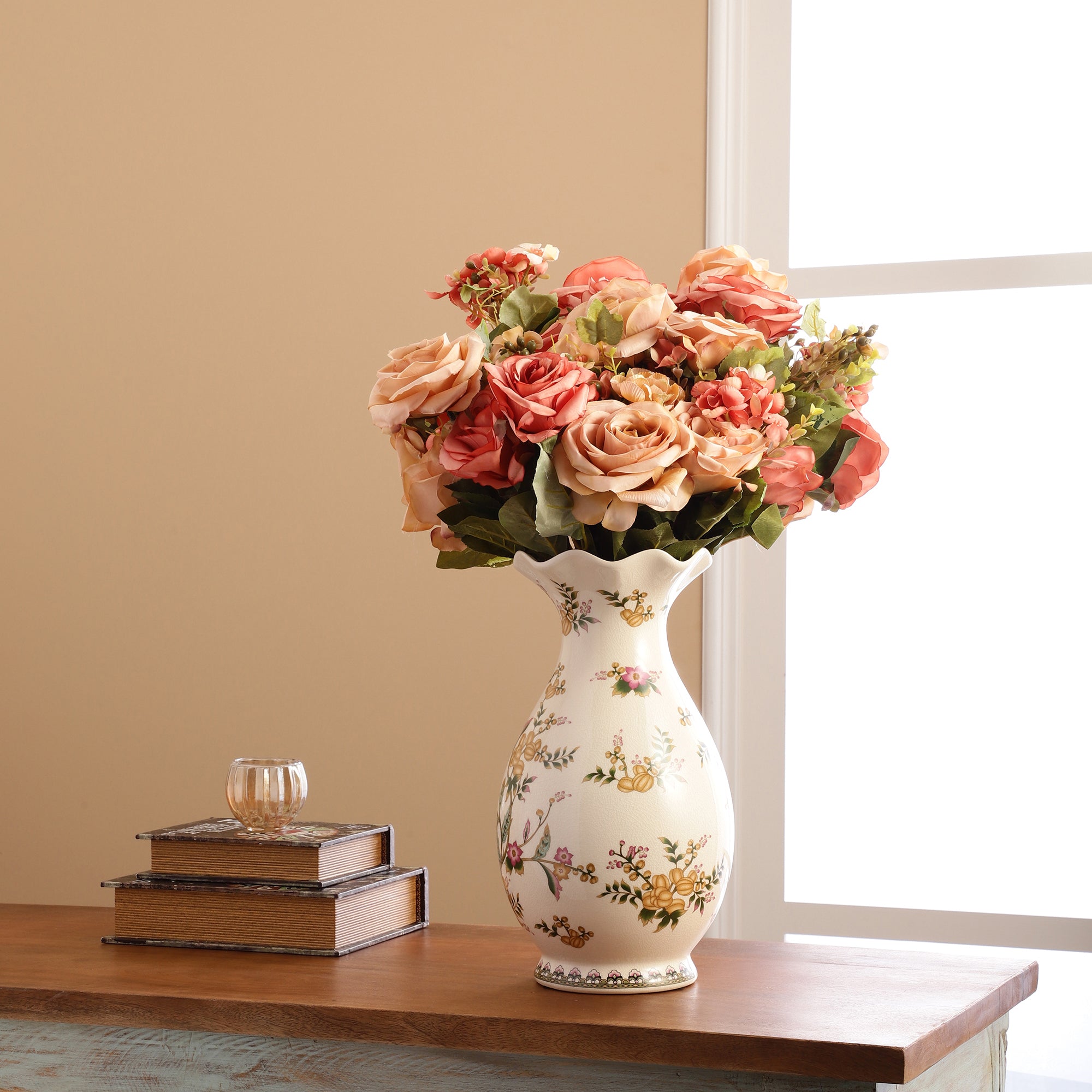 Peach Rose Faux Flower Bunch (Single)