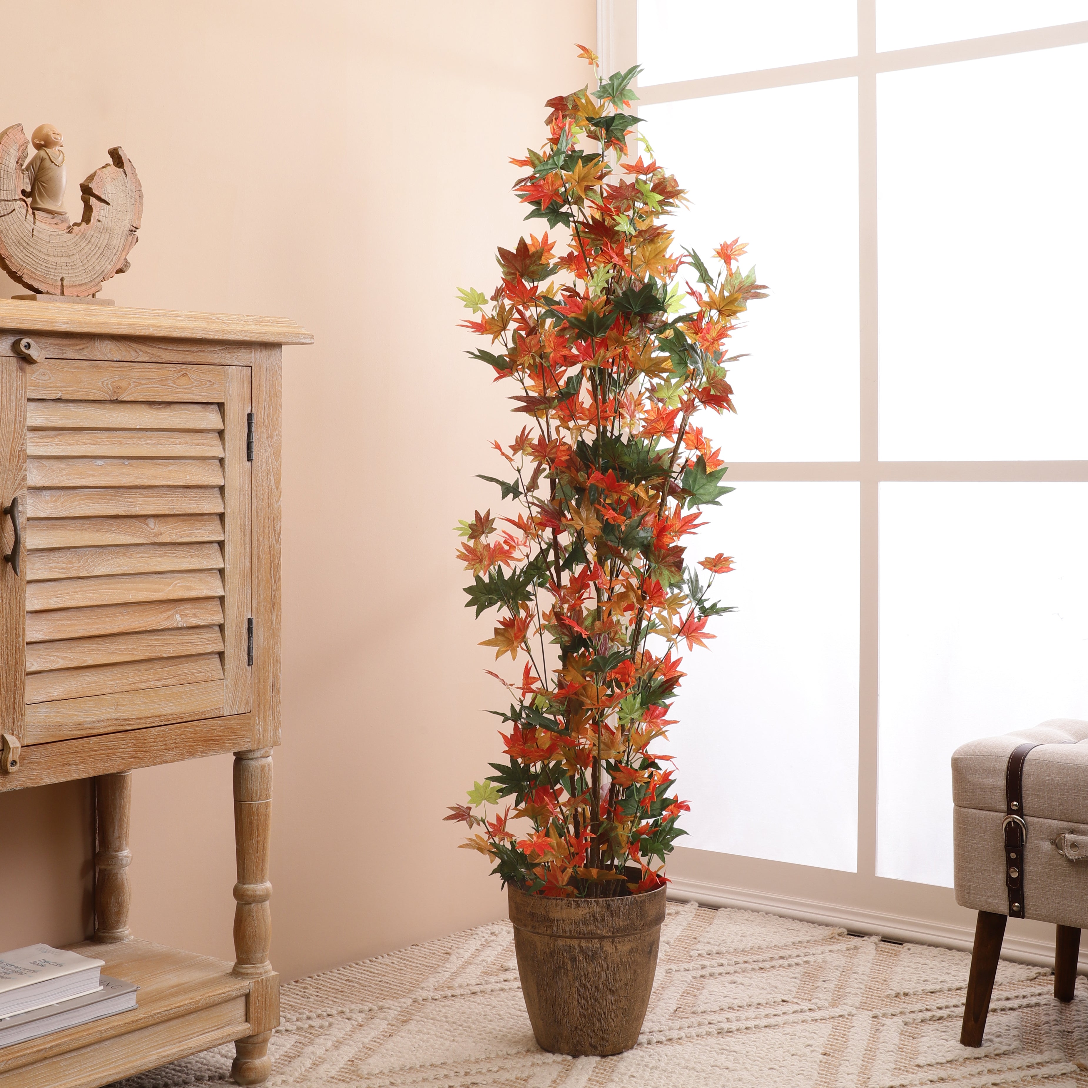 Green/Red Maple Leaf Faux Plant (Tall)