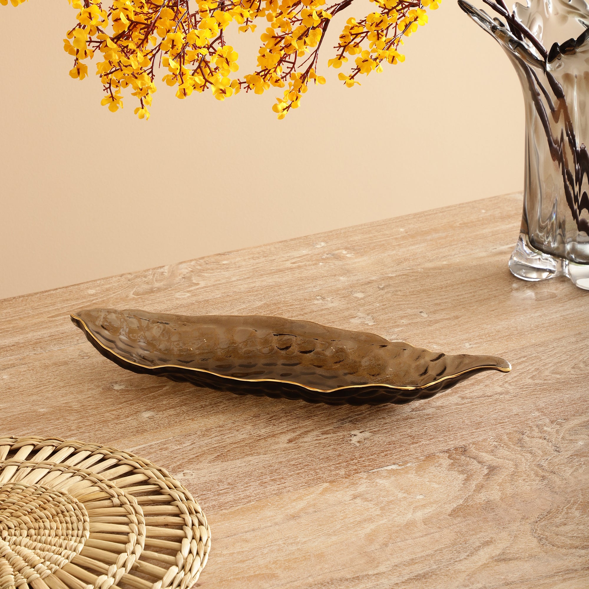 Midnight Leaf Glass Platter