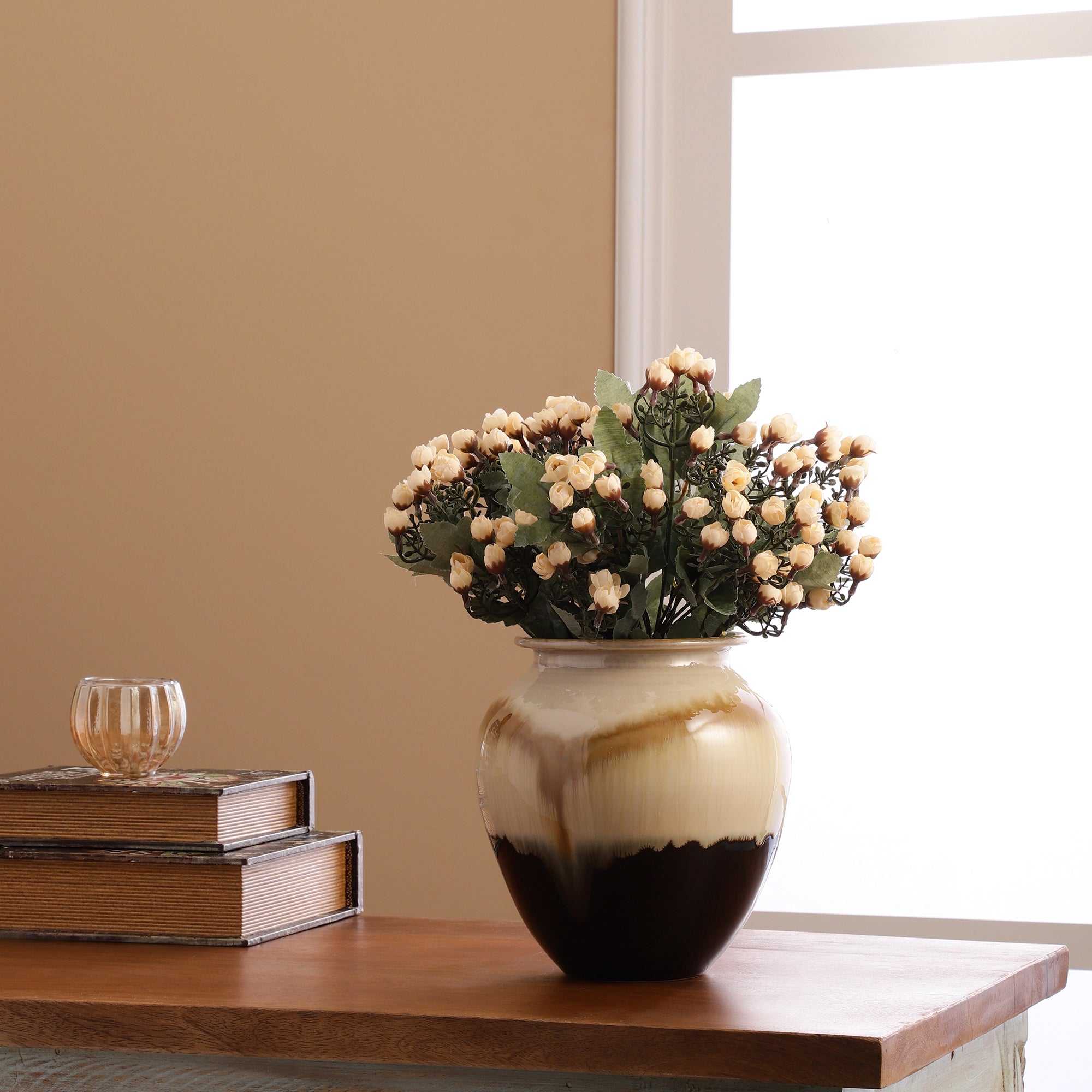 Peach Mini Rose Bunch Faux Flower  (Single)