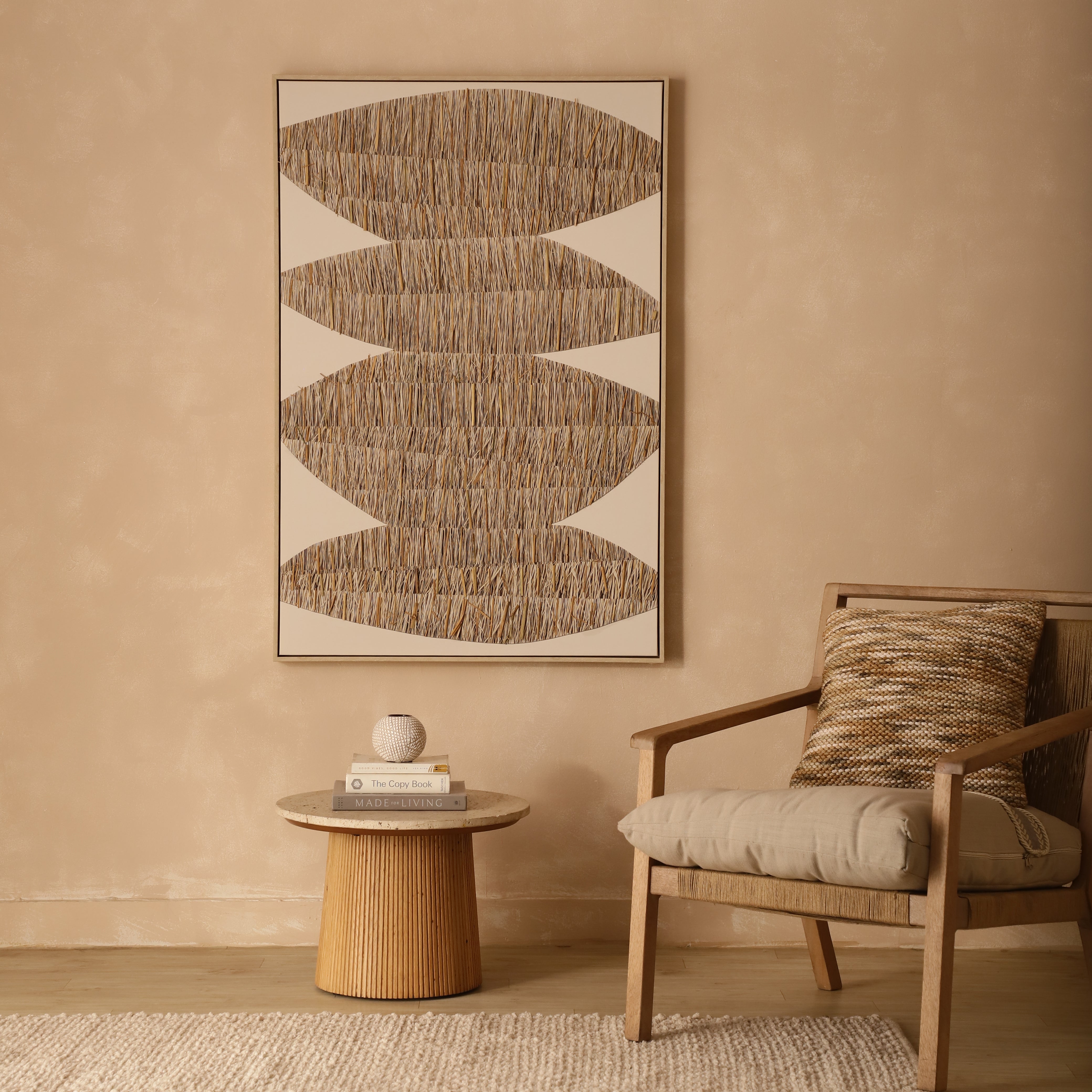 Handcrafted Straw Oval Motif Canvas Wall Art