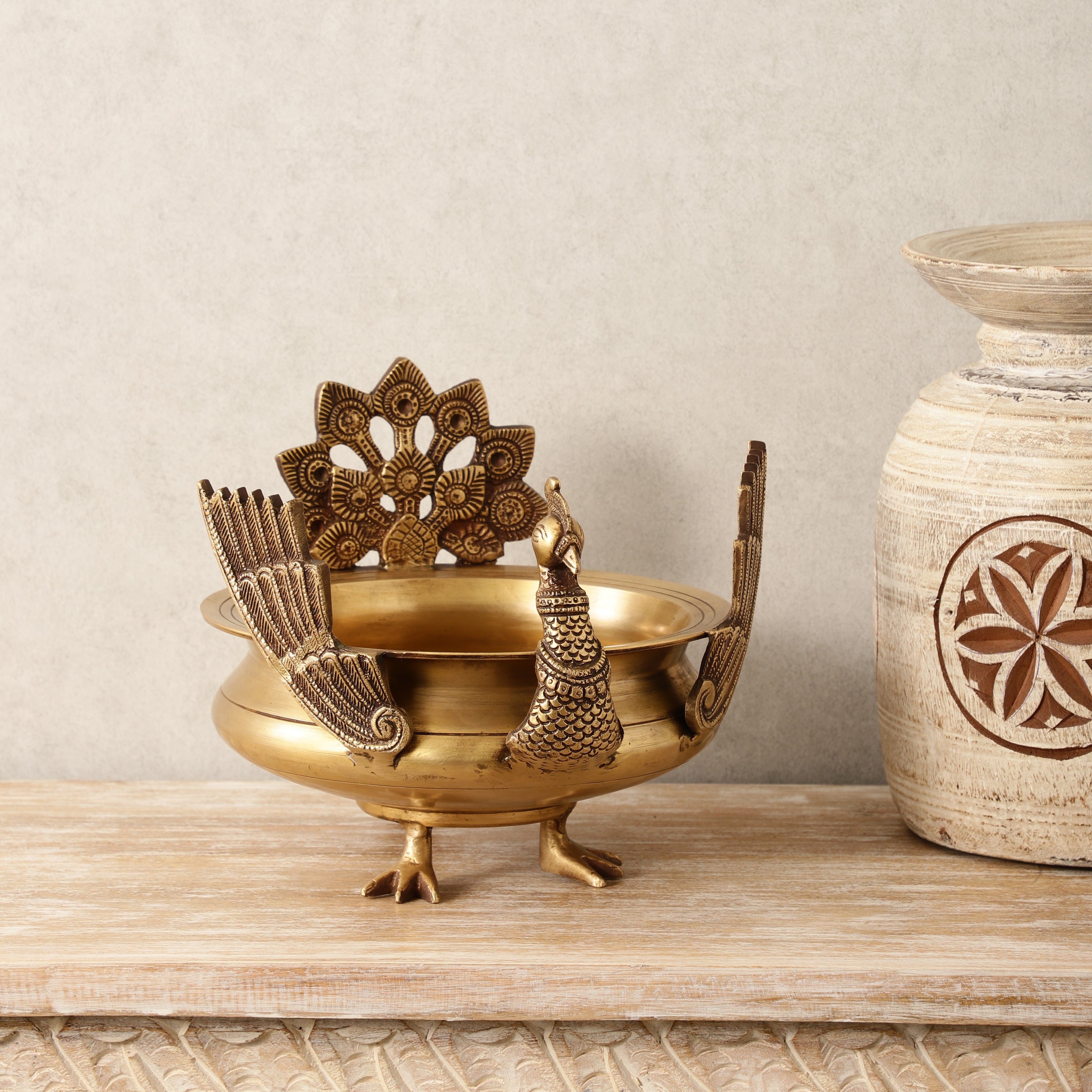Peacock Brass Urli
