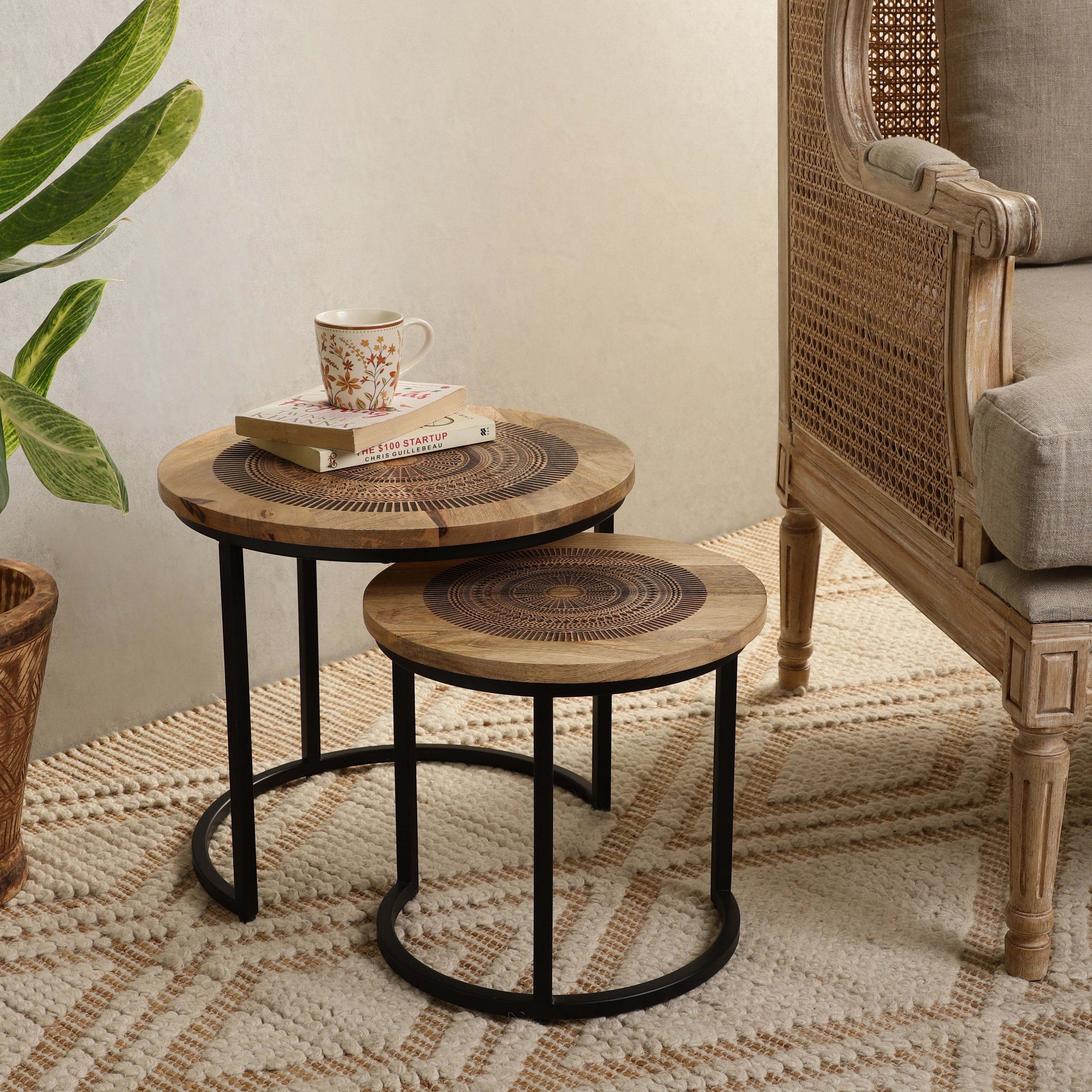 Wood and Metal Nested Tables/Stools (Set of 2)