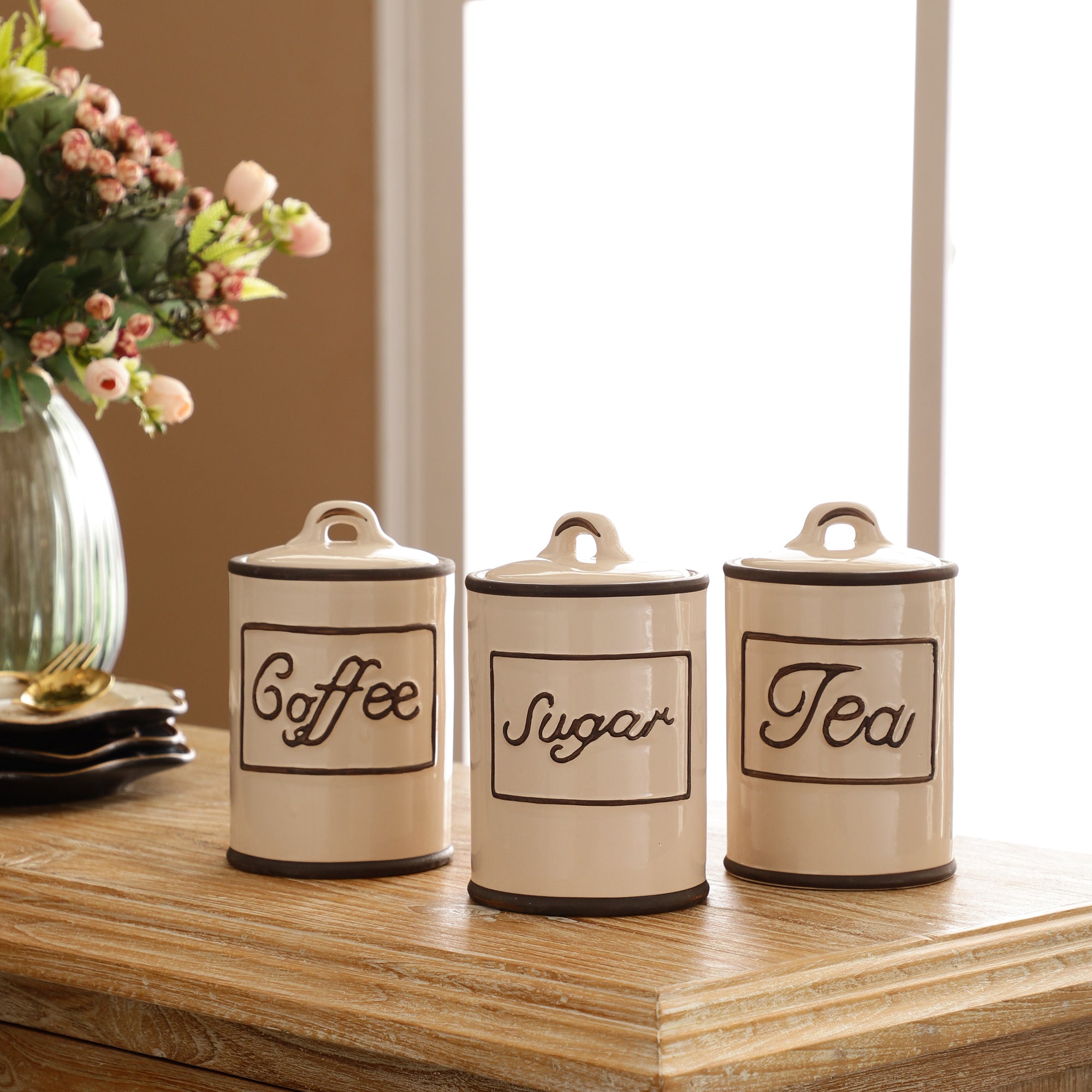 Ceramic Kitchen Jars - Off White (Set of 3)