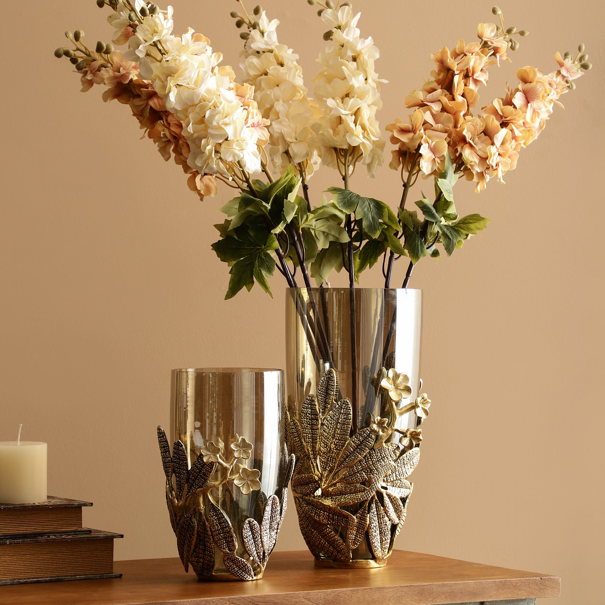 Imperia Gold Metal Floral Pattern Vase/Candle Holder (Single)