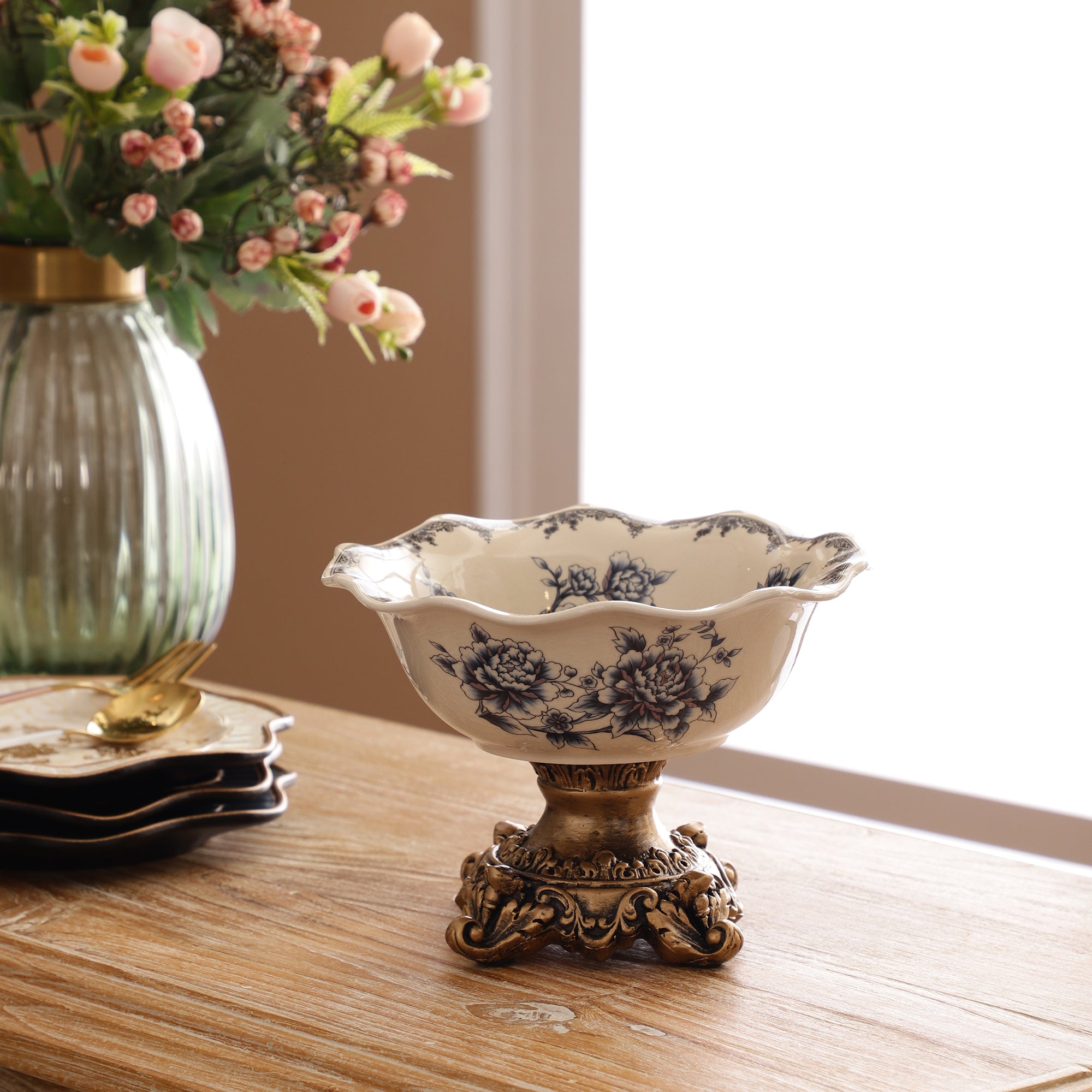 Blue Ceramic Bowl with Base