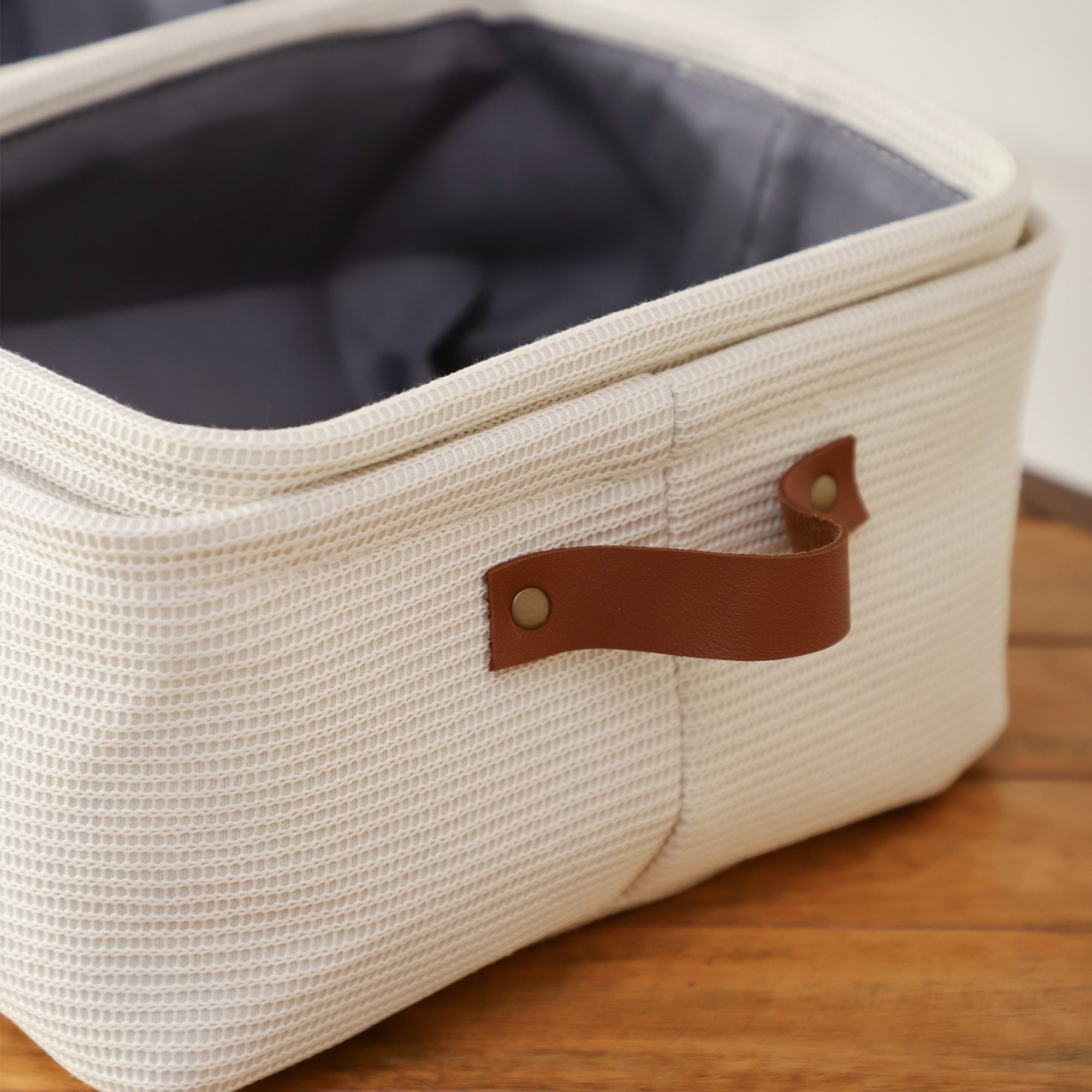 Off-White Storage Set with Leather Pulls (Set of 3)