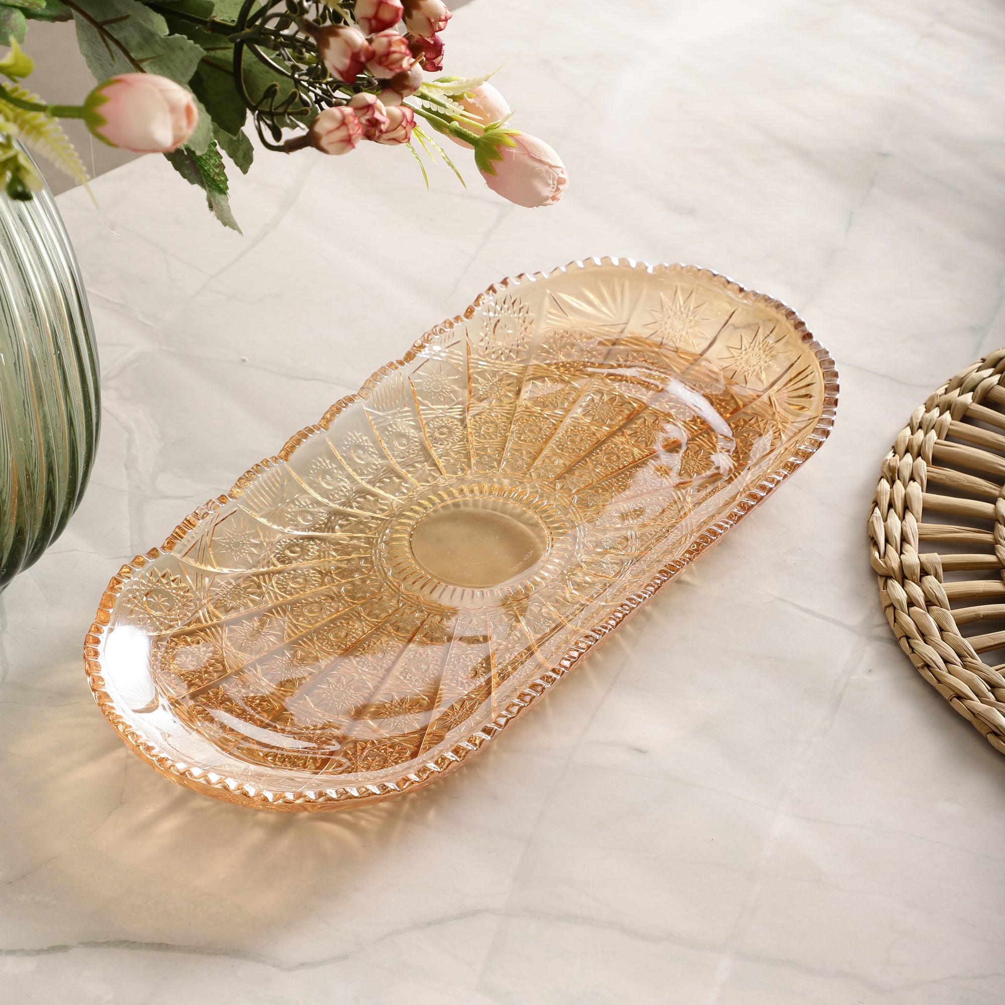 Oval Crystal Glass Serving Platter