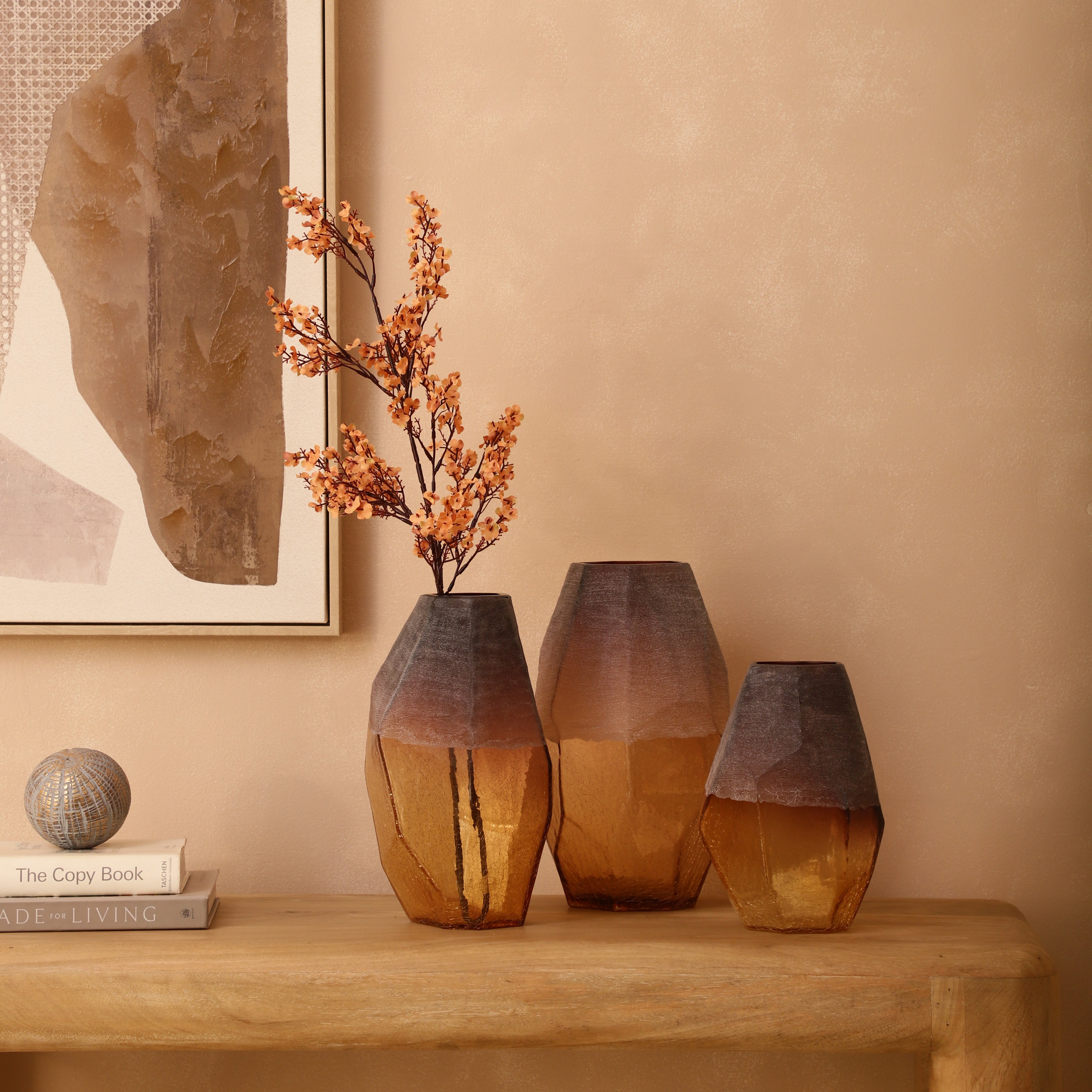 Faceted Amber Ombre Glass Vase (Single)