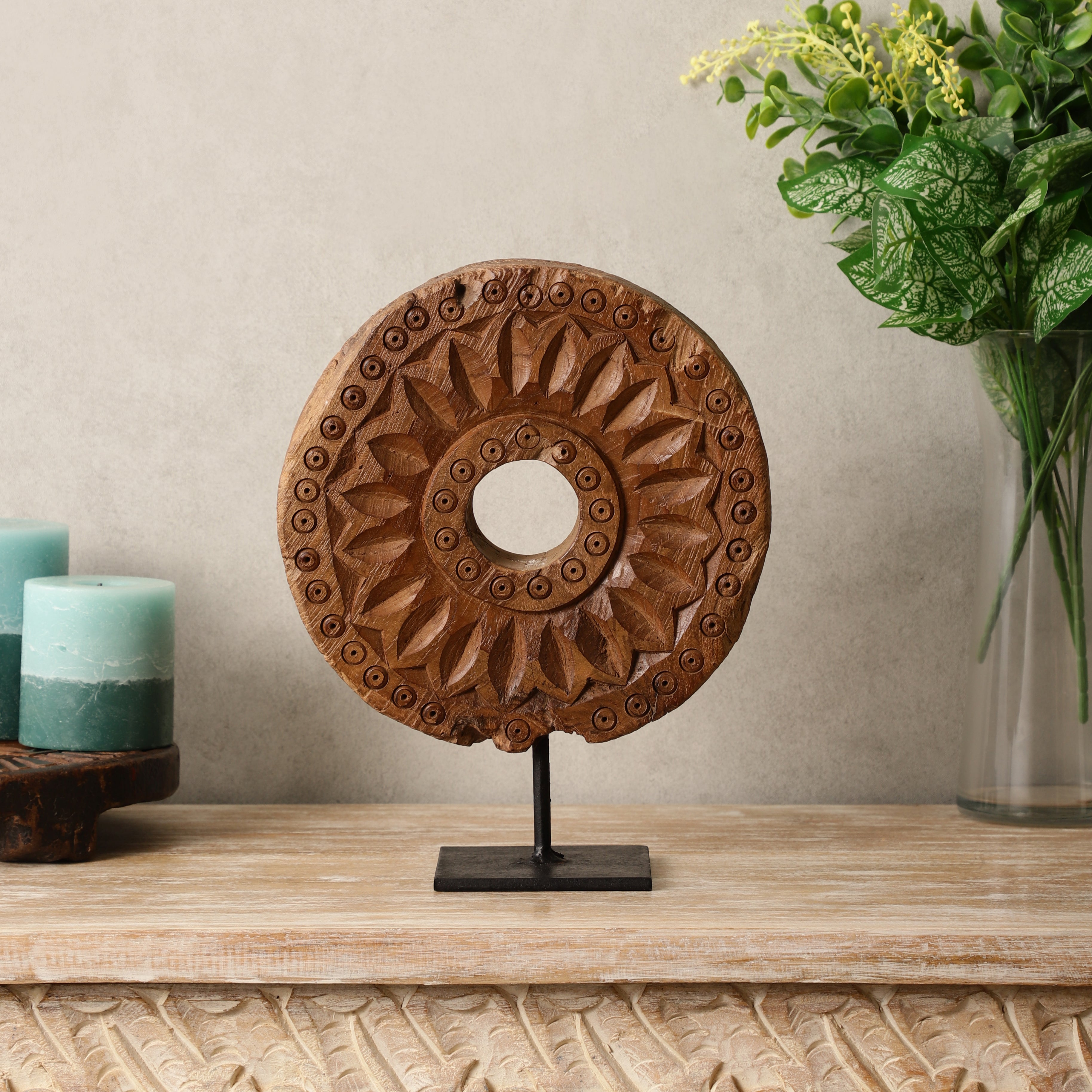 Antique Wooden Chakra Table Accent